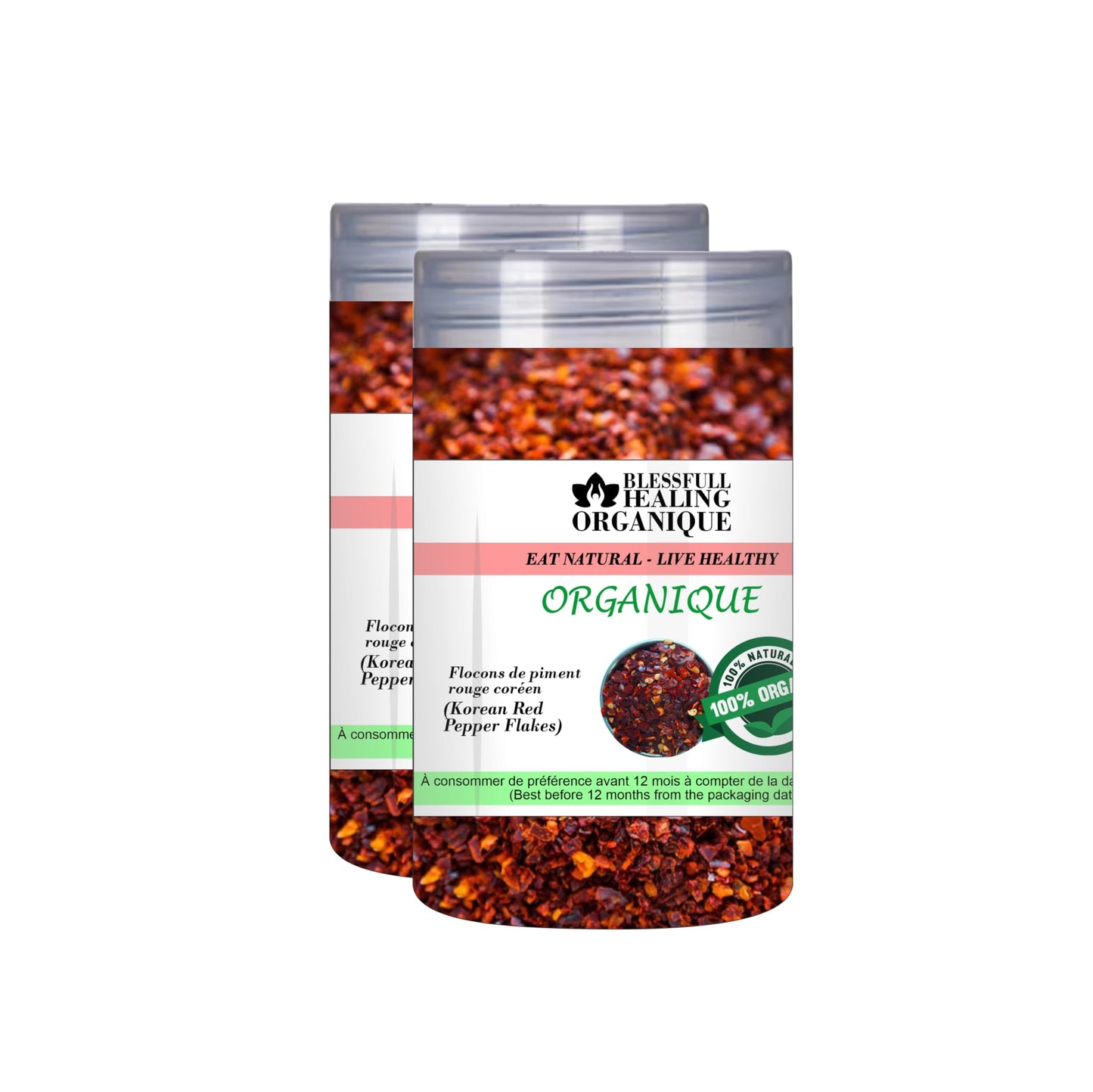 Blessfull Healing Organic Korean Red Pepper Flakes 100 Gram (3.52 oz) Each (Pack Of 2) = 200 Grams, Vegan