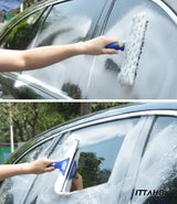 ITTAHO Window Squeegee with Extension Pole, Separate 12" Squeegee & 11" Microfiber Scrubber Heads, Window Cleaning Kit for Hard-to-Reach Windows