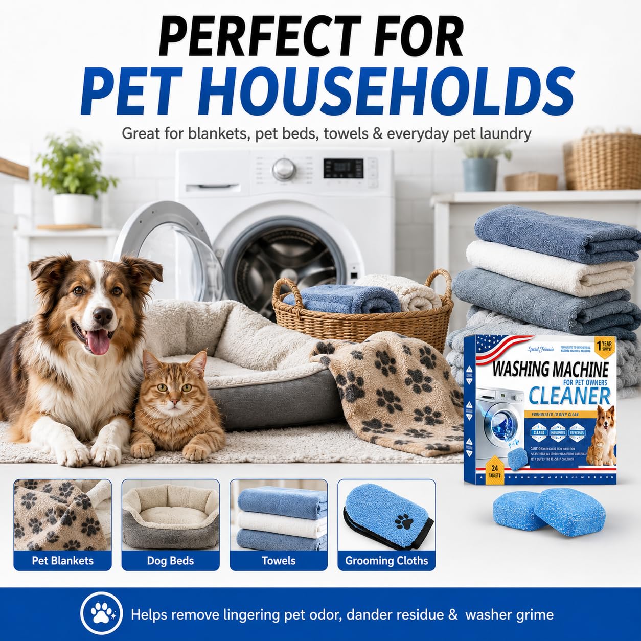 ukiism Washing Machine Cleaner Tablets for Pet Owners, Washer Cleaner for Pet Hair, Dander & Odor, Deep Cleaning Descaler Deodorizer for HE Front Load