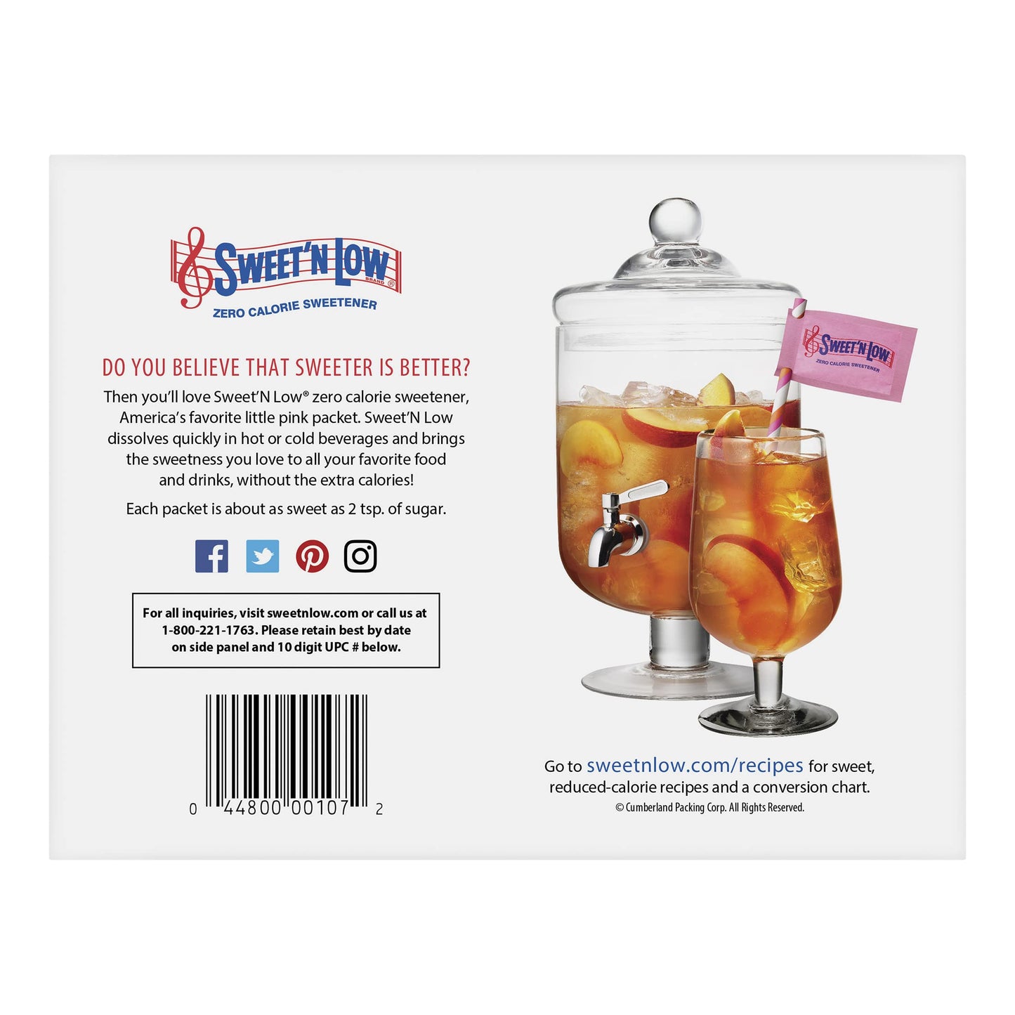 Sweet'N Low Zero Calorie Sweetener Packets, 250 Ct, Kosher & Gluten Free, Low Glycemic Index, Individual Tea and Coffee Sweetener Packets