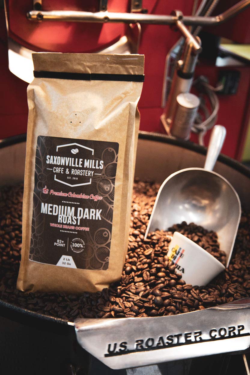 Medium Dark Coffee Roast, Ground Coffee, 100% Arabica Colombian Coffee, Fresh Coffee (1 LB), Saxonville Mills Cafe
