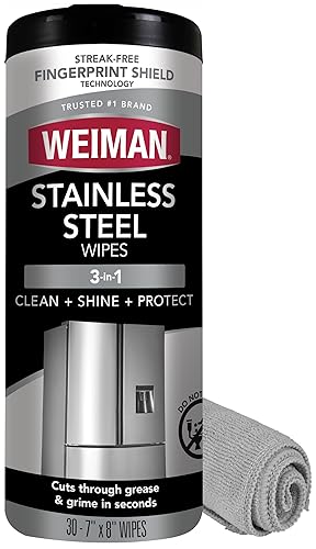 Weiman Stainless Steel Cleaner & Polish Kit, 1 Wipes & Cloth, Anti-Fingerprint, Removes Grease, Water Spots, Streaks & Residue, Polishing Cleaner Safe