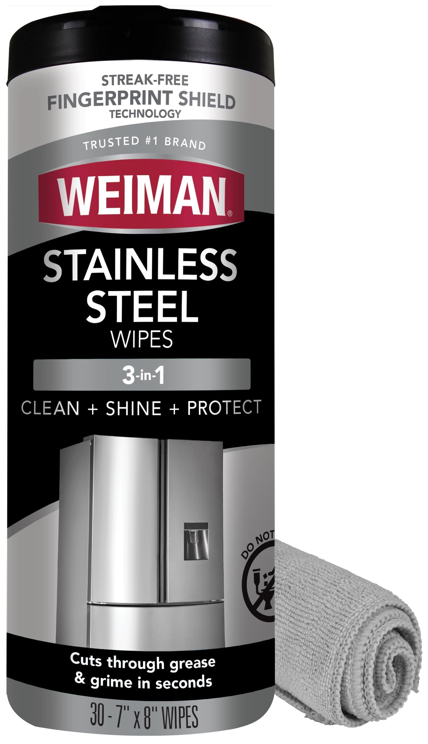 Weiman Stainless Steel Cleaner & Polish Kit, 1 Wipes & Cloth, Anti-Fingerprint, Removes Grease, Water Spots, Streaks & Residue, Polishing Cleaner Safe