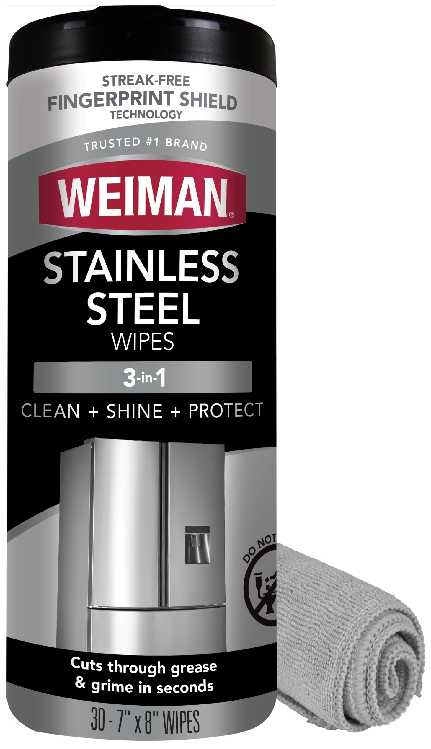 Weiman Stainless Steel Cleaner & Polish Kit, 1 Wipes & Cloth, Anti-Fingerprint, Removes Grease, Water Spots, Streaks & Residue, Polishing Cleaner Safe