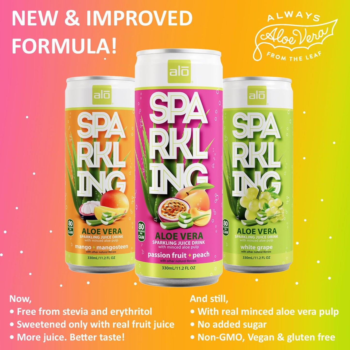 ALO Sparkling White Grape Carbonated Aloe Vera Juice Drink | 11.2 fl oz, Pack of 12 | Plant-Based Beverage, Vegan