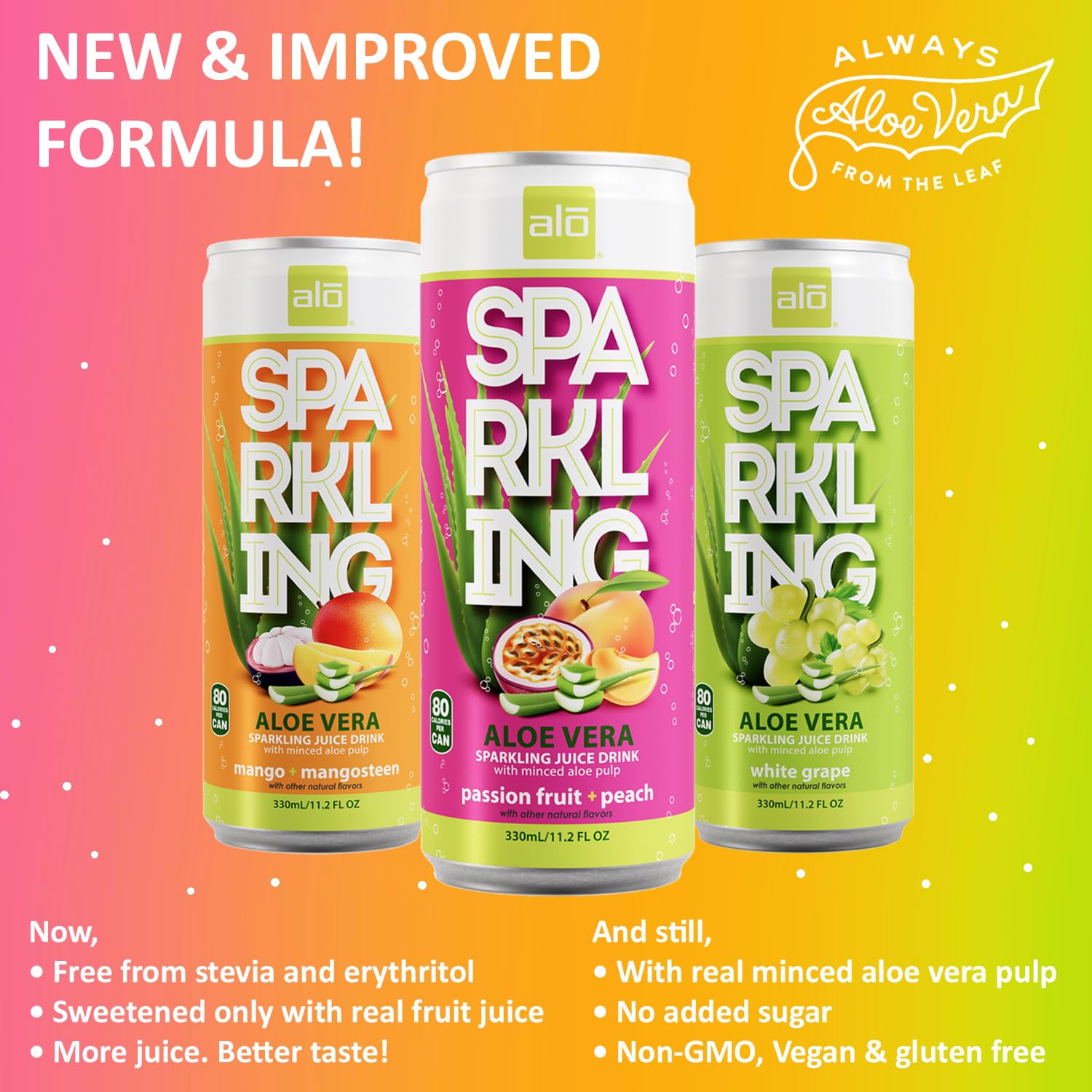 ALO Sparkling White Grape Carbonated Aloe Vera Juice Drink | 11.2 fl oz, Pack of 12 | Plant-Based Beverage, Vegan