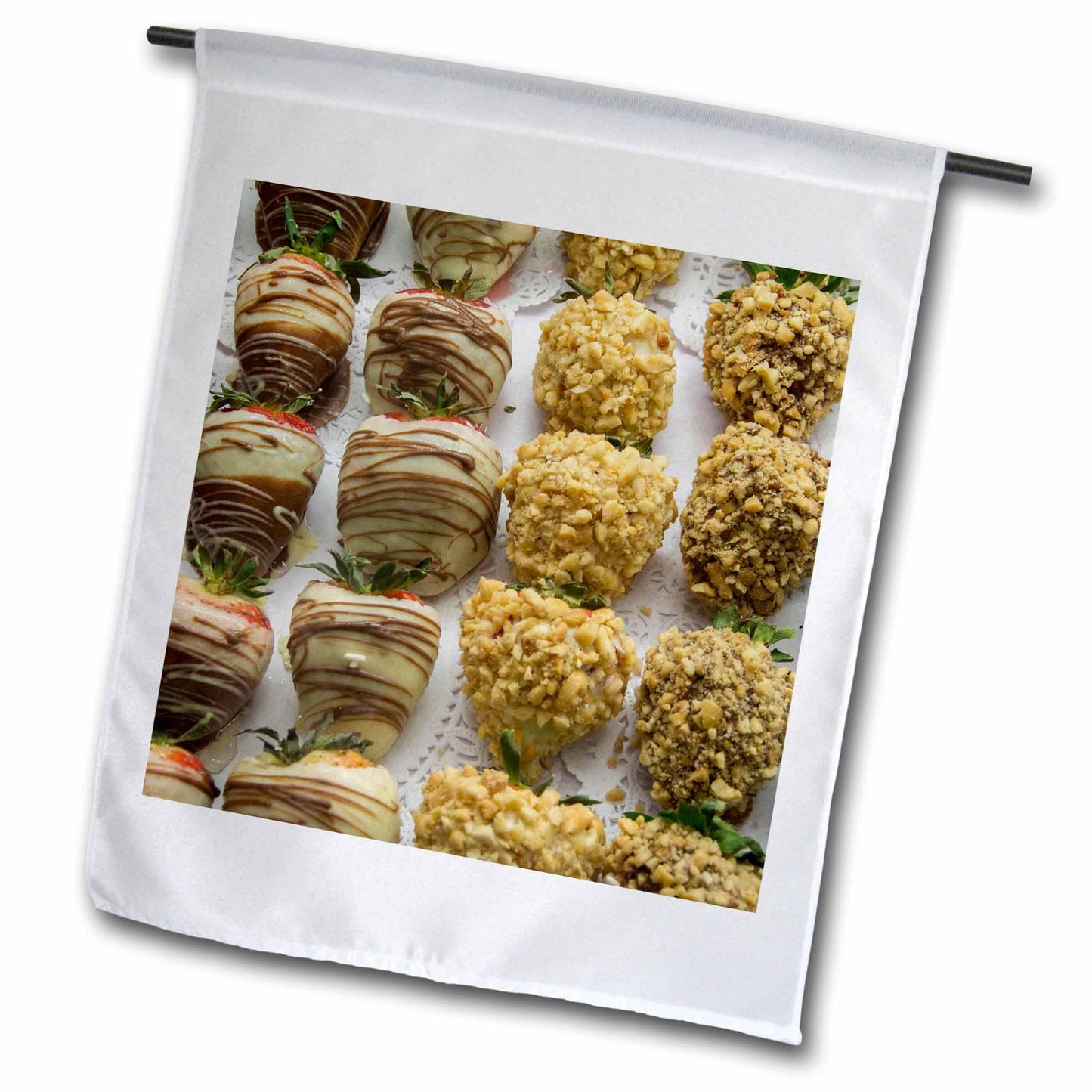 3dRose Gourmet chocolate covered strawberries covered in nuts and sprinkles. 12 x 18 inch Garden Flag