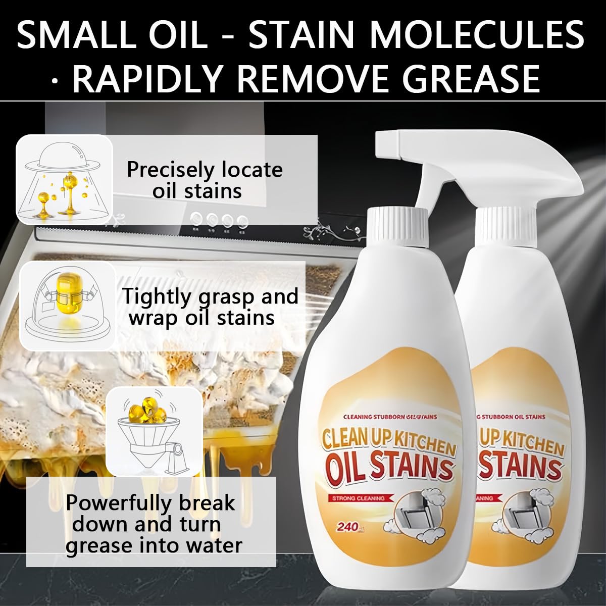 AYNUUY Heavy Duty Degreaser, Kitchen Heavy Duty Cleaner Spray Portable Degreasing Spray, All-Purpose Kitchen Pots and Pan Cleaner for Appliances