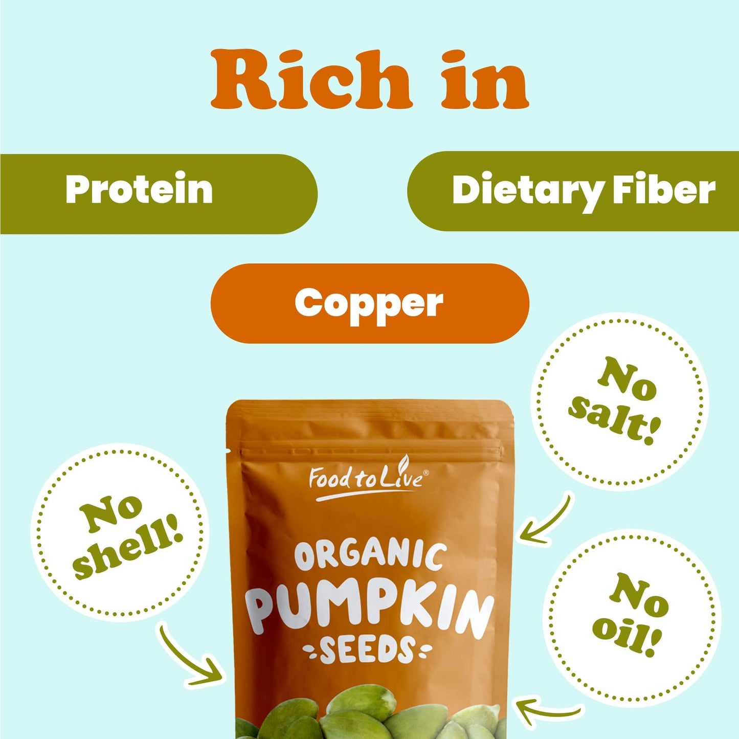 Food to Live Organic Raw Pepitas, 4 Pounds - Non-GMO, Pumpkin Seed Kernels, Unsalted, No Oil, No Shell, Vegan, Kosher, Bulk. Keto Snack.