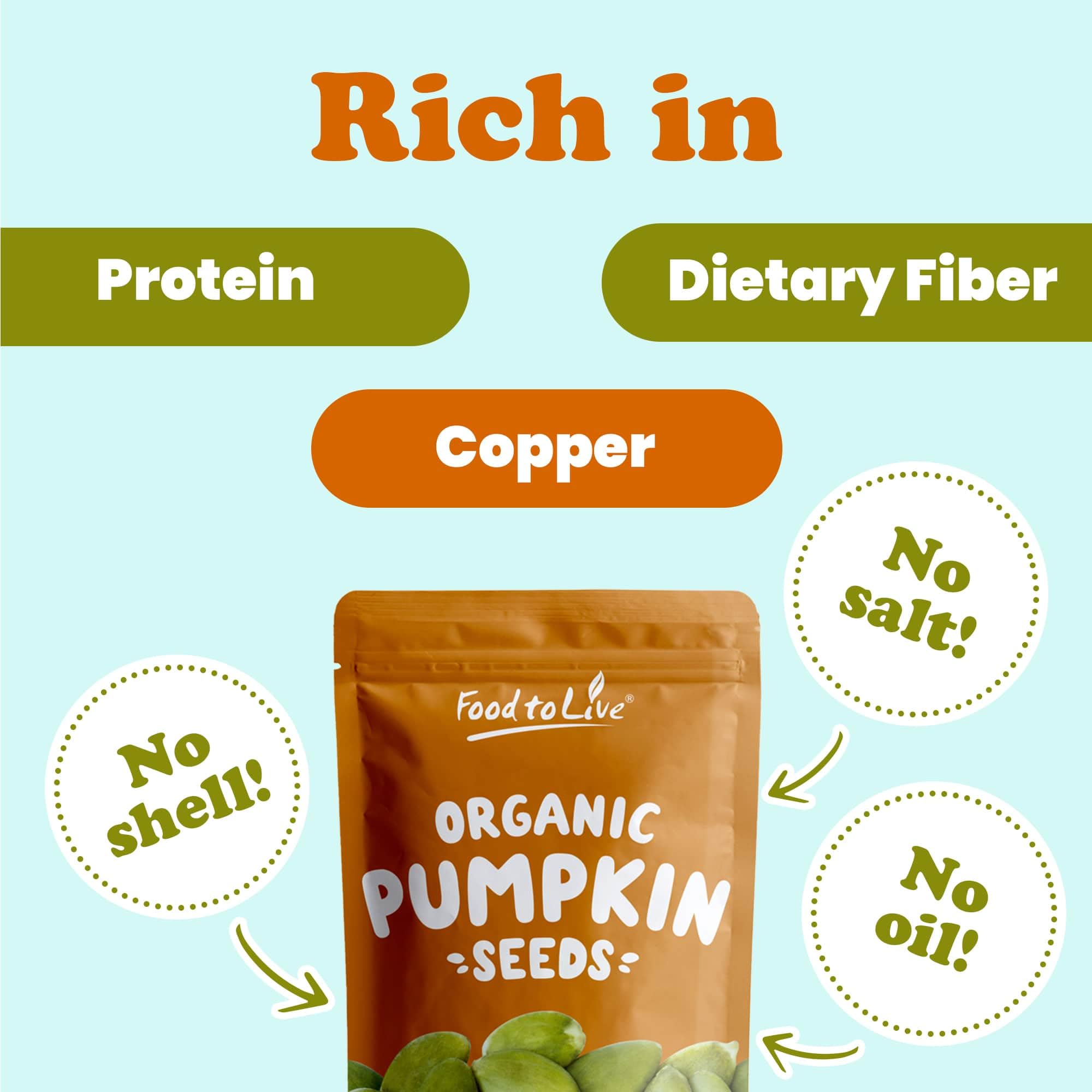 Food to Live Organic Raw Pepitas, 4 Pounds - Non-GMO, Pumpkin Seed Kernels, Unsalted, No Oil, No Shell, Vegan, Kosher, Bulk. Keto Snack.