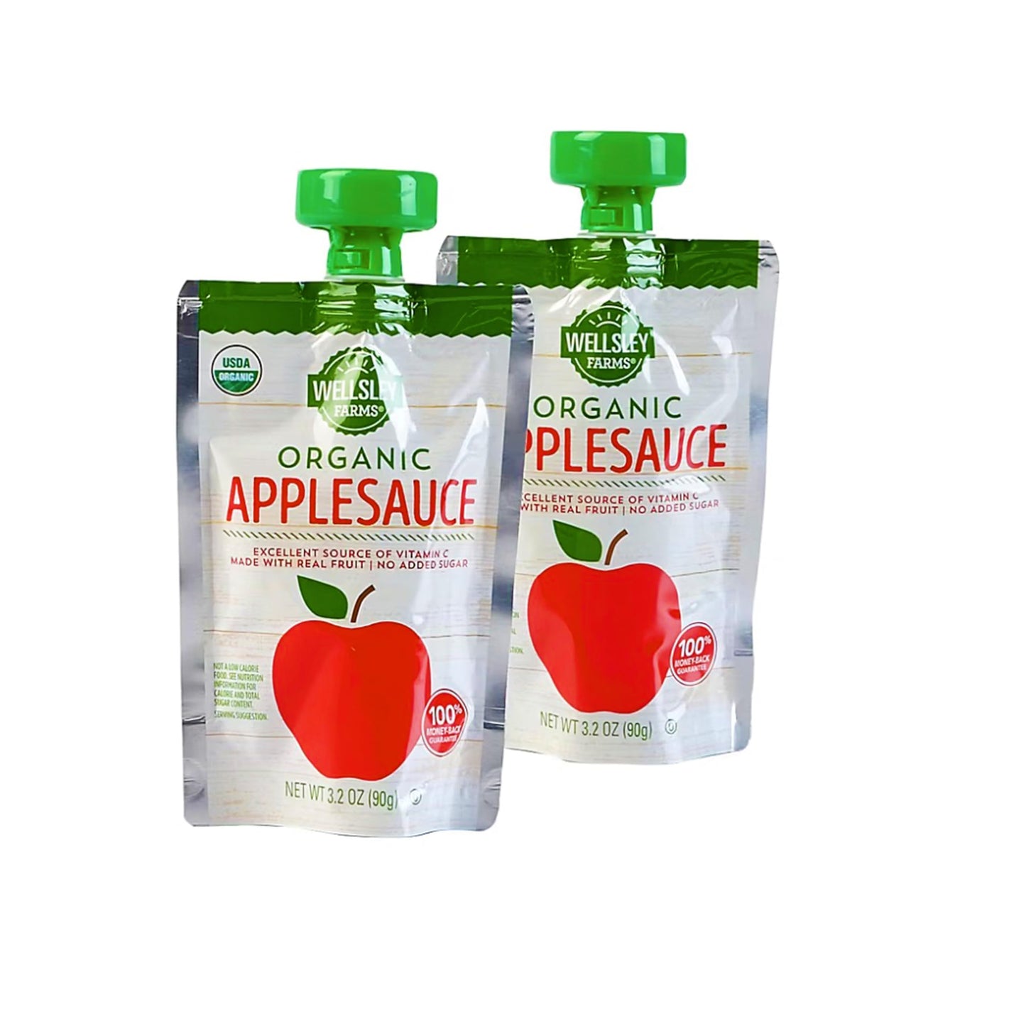 Wellsley Farms Organic Applesauce Pouches, 24-Pack (3.2 oz Each) 100% Real Fruit, No Sugar Added, Gluten-Free, Kosher, No Artificial Colors or Flavors