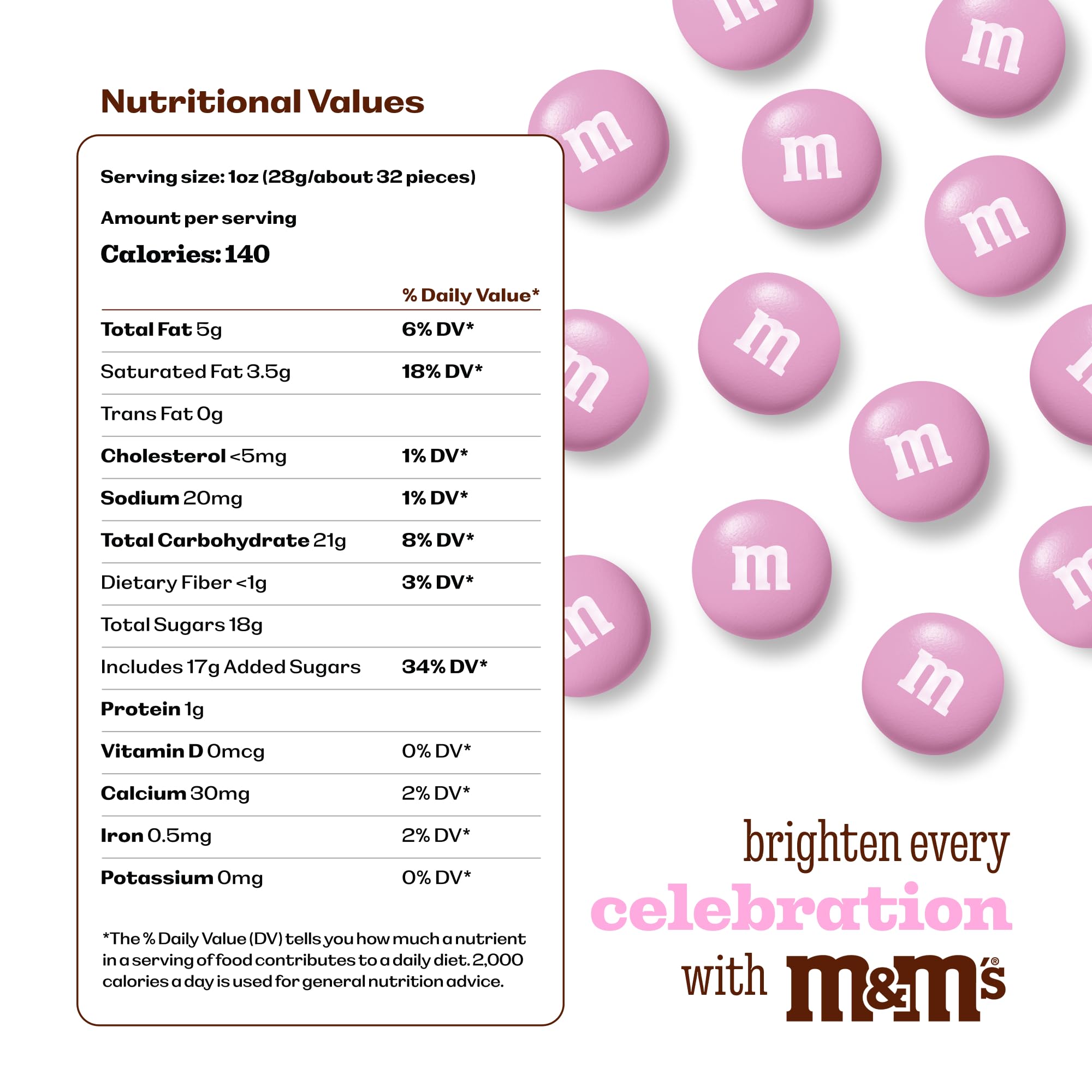 M&M’S WORLD Pink Milk Chocolate Candy 2lb Resealable Pack for Party Favors Decor Baby Shower Gender Reveal Valentines Day and Dessert Tables
