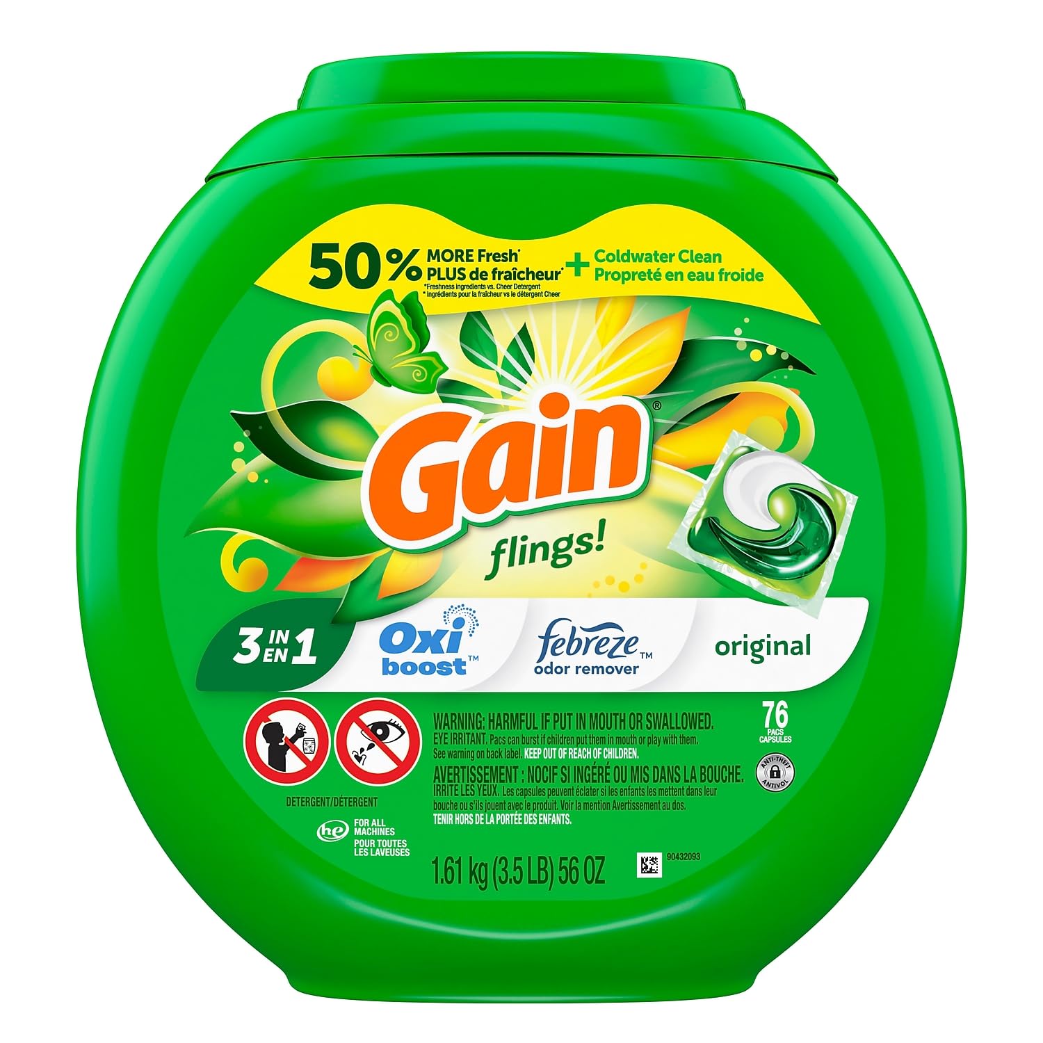 Gain Flings Laundry Detergent Pacs, Original Scent, 81 count