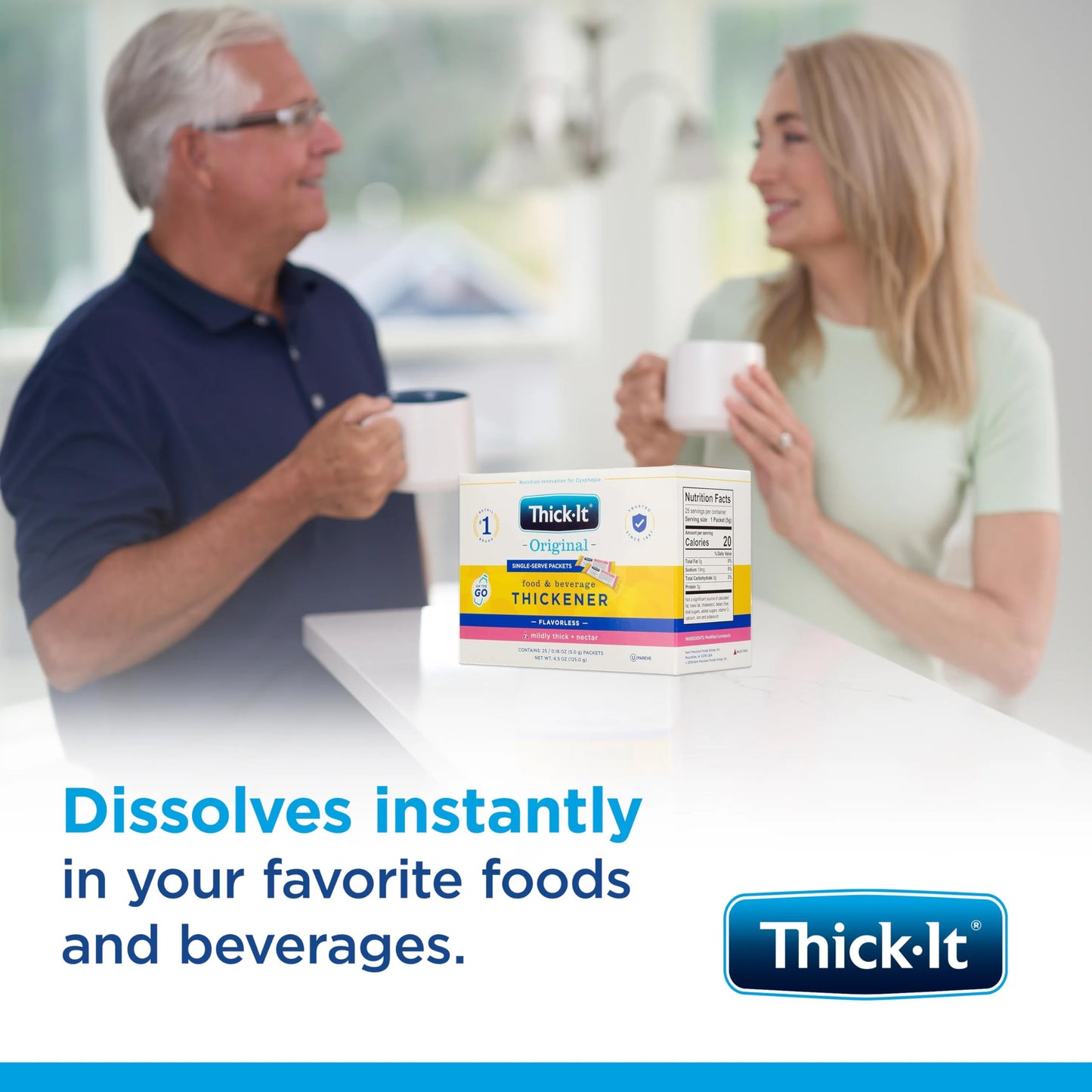 Thick-It Original Food & Beverage Mildy Thick Single-Serve Packets for Dysphagia (IDDSI), Nectar Consistency, Digestible Swallowing Aid, Easy-to-Mix
