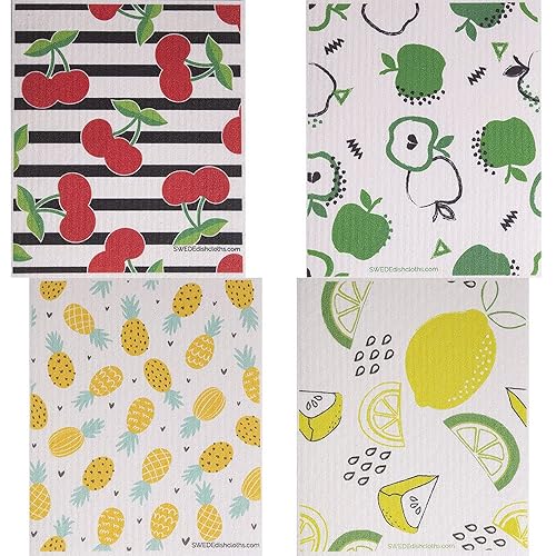 SWEDEdishcloths - Cellulose Sponge Dish Towels - Mixed Set of 3 (One of Each Design) Fruit Swedish Dish Cloths