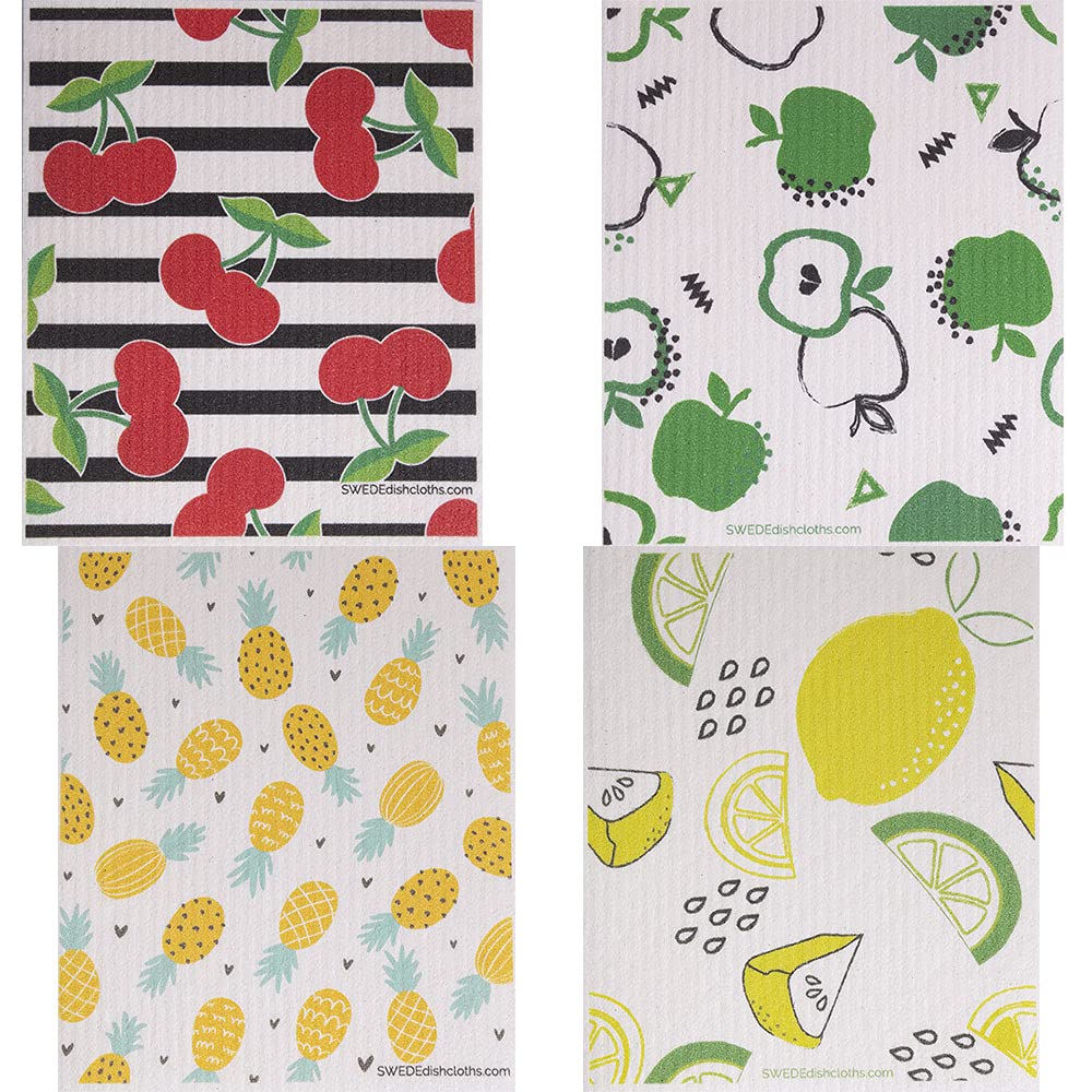 SWEDEdishcloths - Cellulose Sponge Dish Towels - Mixed Set of 3 (One of Each Design) Fruit Swedish Dish Cloths