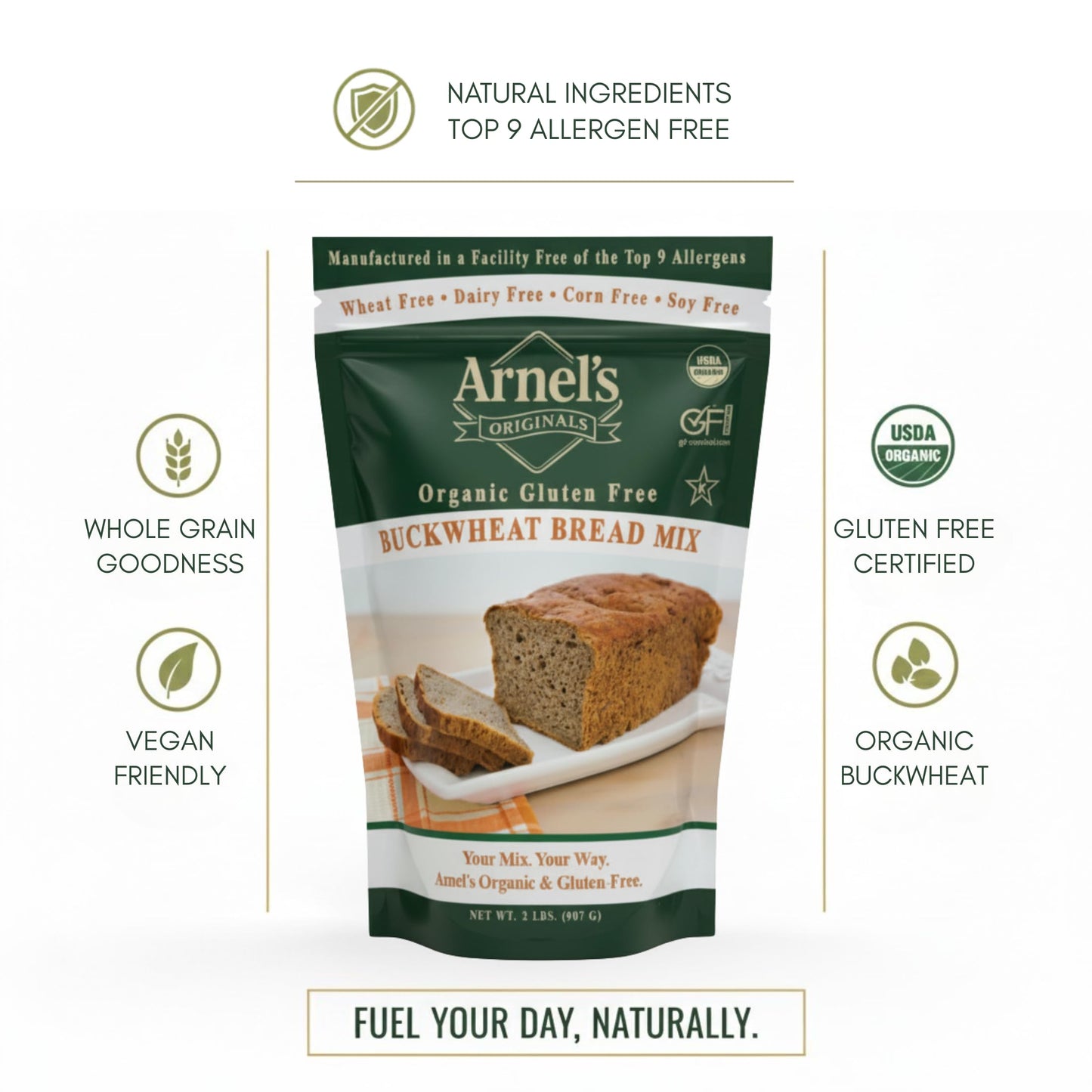 Buckwheat Bread Mix, Certified Gluten free, Organic, non-GMO Verified, Certified Kosher, Gluten Free Baking, 2-pounds