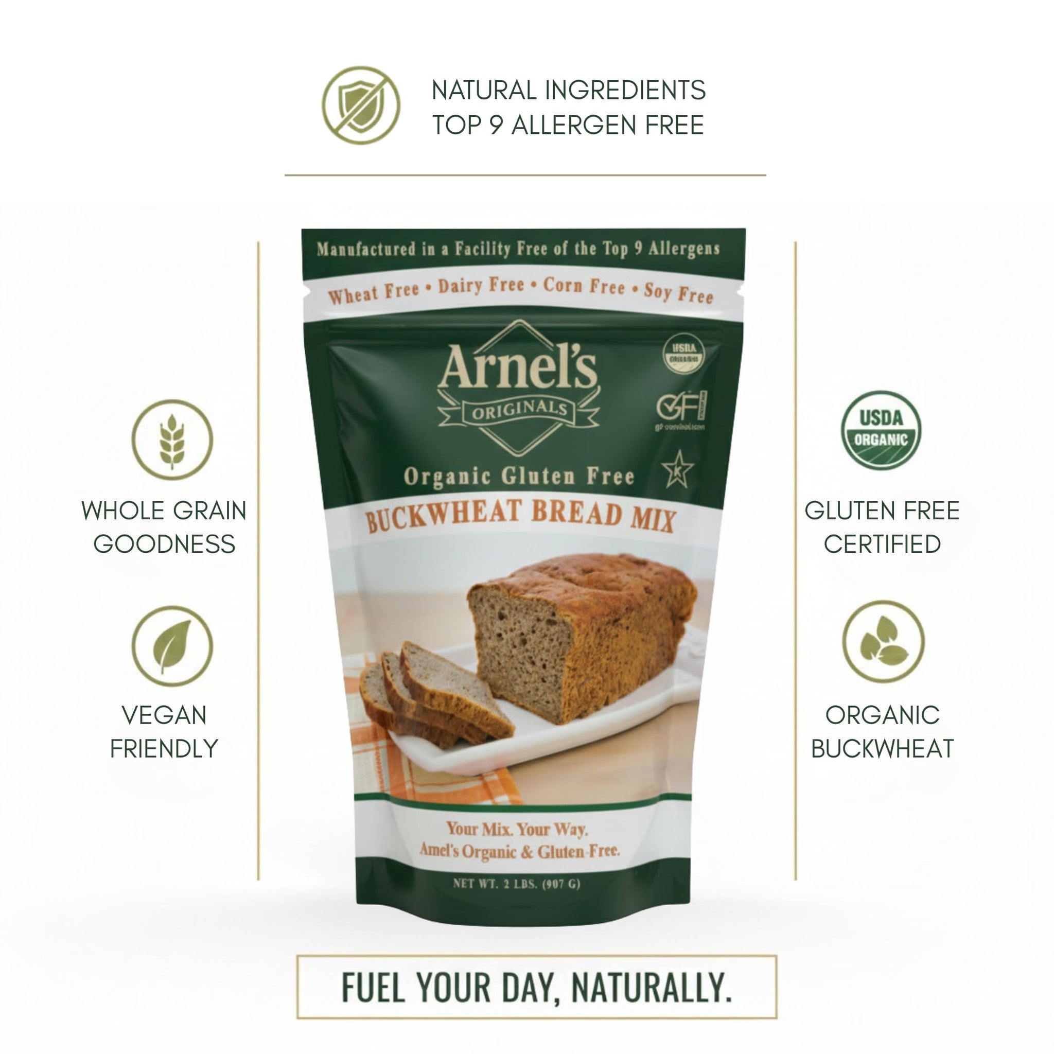 Buckwheat Bread Mix, Certified Gluten free, Organic, non-GMO Verified, Certified Kosher, Gluten Free Baking, 2-pounds