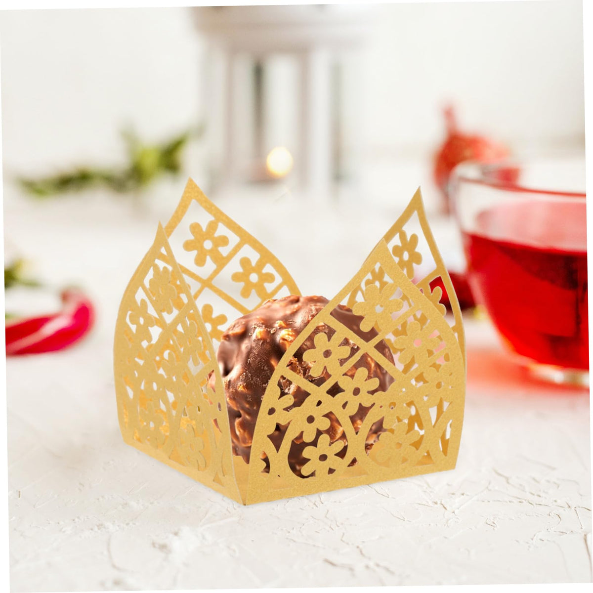iplusmile 50Pcs Decorative Chocolate Wrappers Truffle Cups for Weddings and Parties Hollow Liners for Baking Table Centerpieces