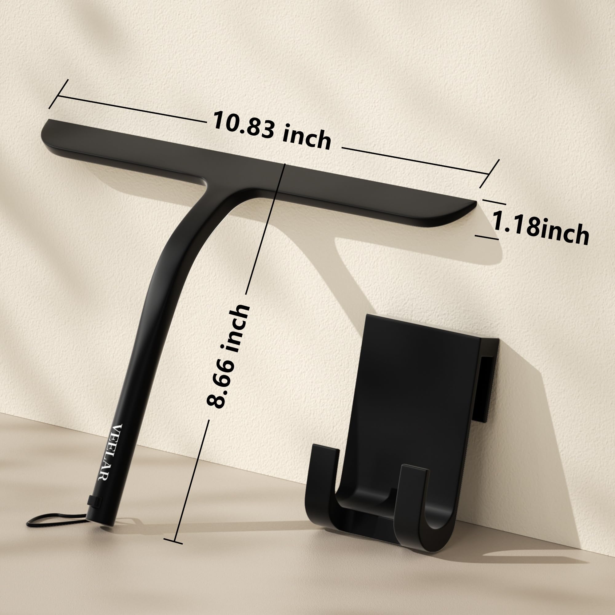 VEELAR Shower Squeegee for Shower Glass, Bathroom Glass Cleaning Tool with Hook Mount, Squeegee for Glass Doors, Window Cleaning, Tile Shower Walls