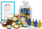 The Dreidel Company Hanukkah Gift-Set of 8 Dreidels and 25 Nut-Free Premium Belgian Chocolate Poker Gelt Coins, in Adorable Dreidel Shaped Keepsake