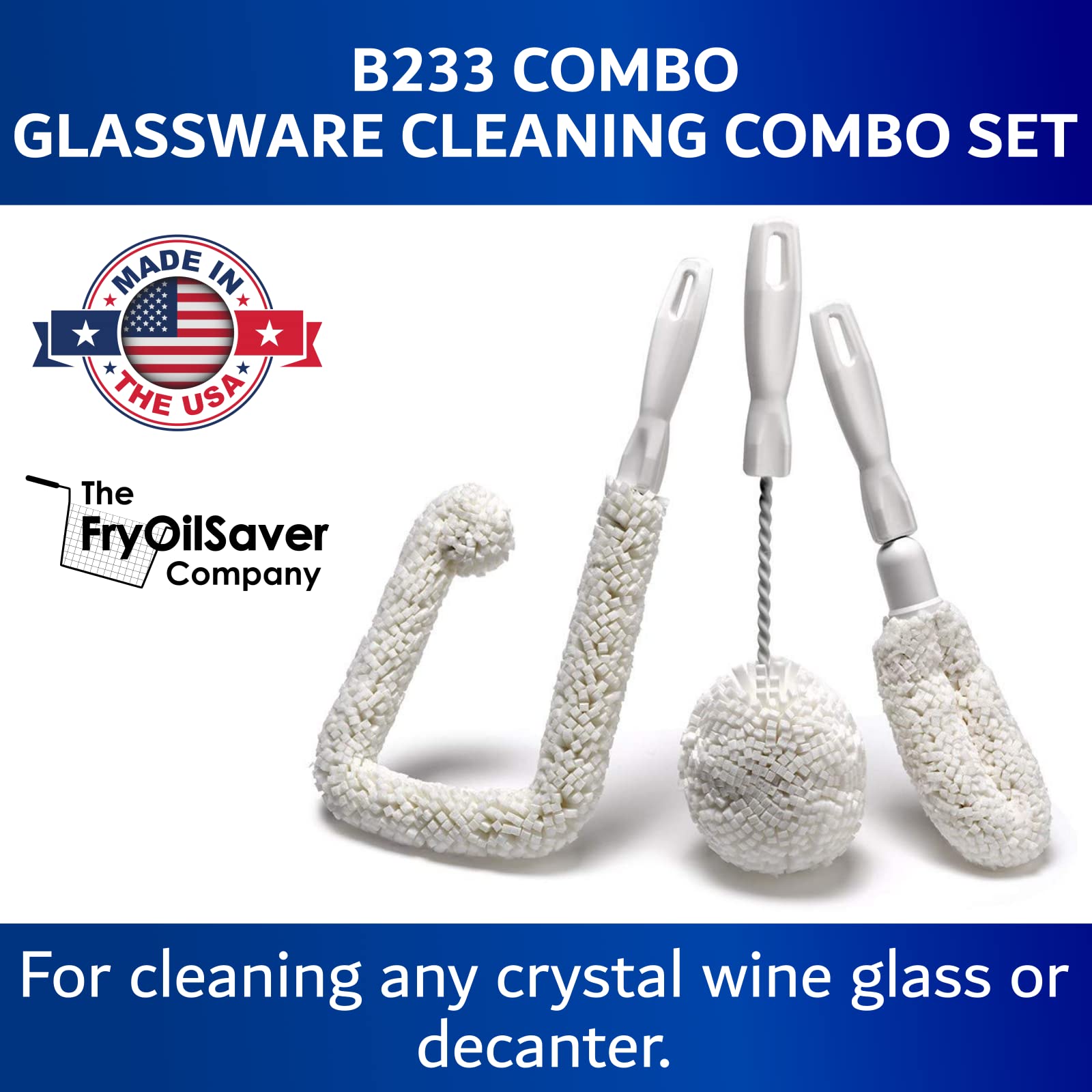 Set of 3 Glassware Cleaning Brush Kit - Non-Scratch, Foam Wine Glass Cleaning Brush Set for Glassware, Decanter, Mug, Stemware - for Home, Restaurant