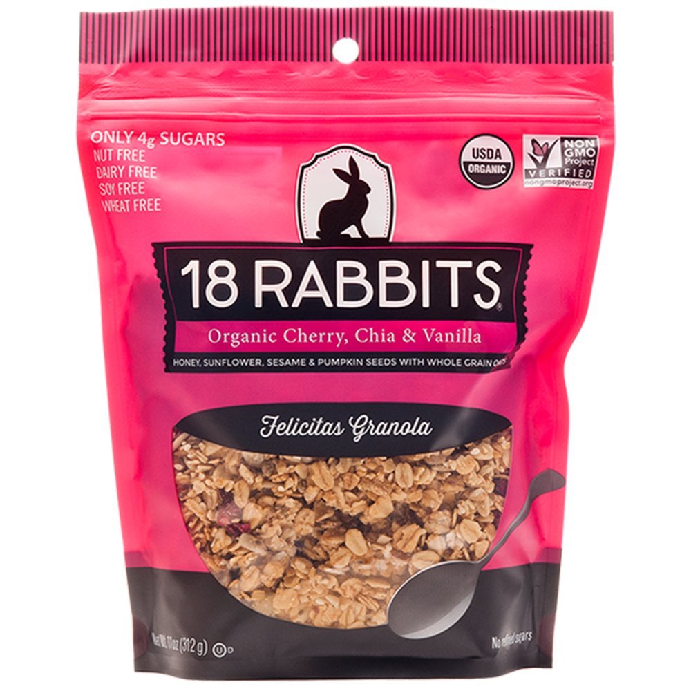 18 Rabbits Organic Felicitas Granola, Cherry, Chia & Vanilla, 11 Ounce bag