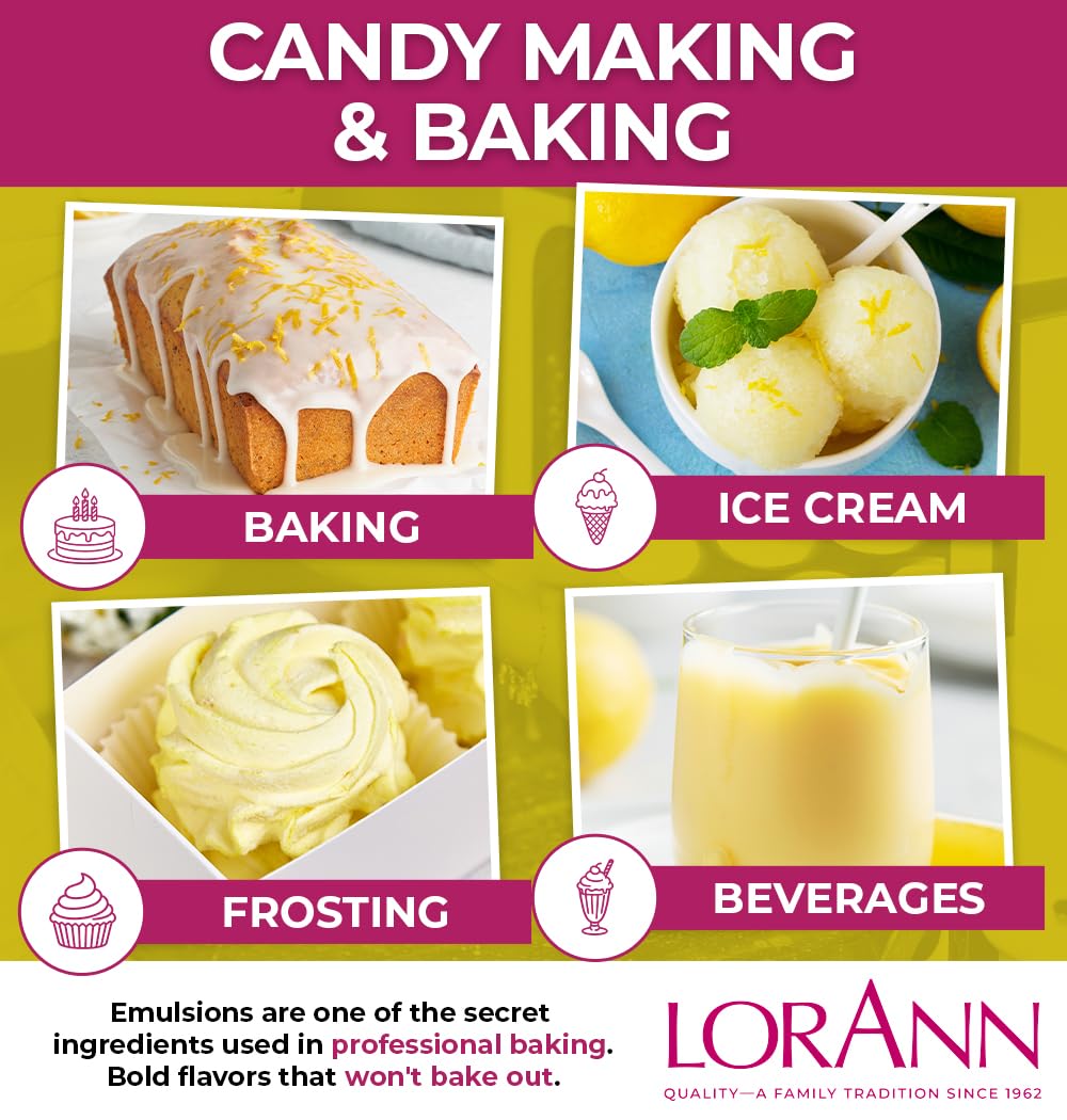 Lorann Oils Lemon Bakery Emulsion: Tangy Lemon Essence, Perfect for Amplifying Citrus Tones in Cakes, Cookies & Desserts, Gluten-Free, Keto-Friendly