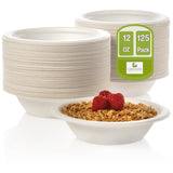 Greener Settings 12 oz Compostable Paper Bowls - Heavy Duty Sugarcane, Biodegradable, Microwave & Leak-Resistant, 125 Count
