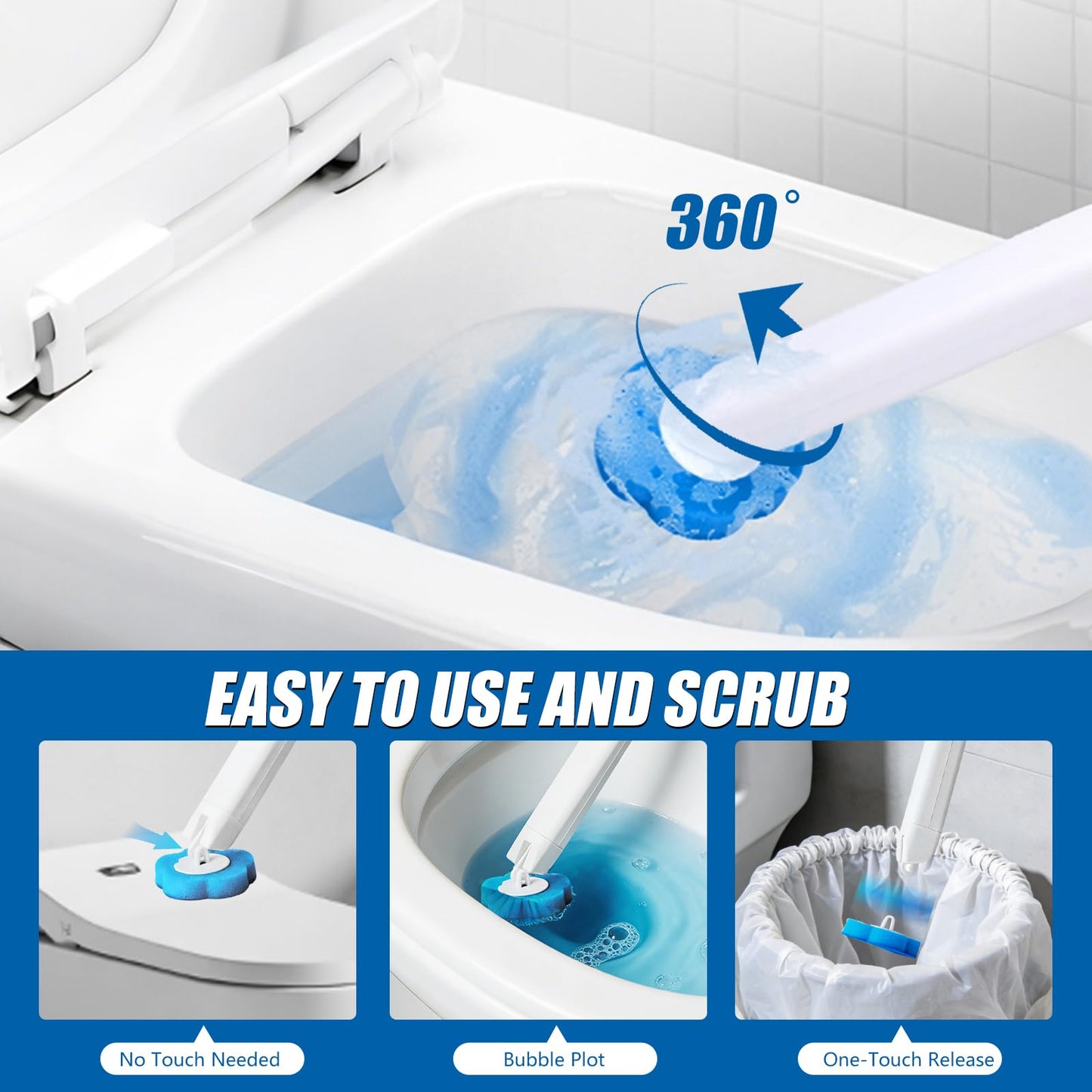 Disposable Toilet Brush and Holder Set, 2 Pack Toilet Wand Kit with 72 Refills, Wall Mounted Toilet Bowl Cleaner System Kit, Toilet Scrubber