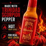Divine Pepper Dynamite Hot Sauce - Trinidad Scorpion Pepper - Hot Heat - Small Batch Gourmet Sauce - Perfect for Wings, Meats, Tacos & Spicy Recipes