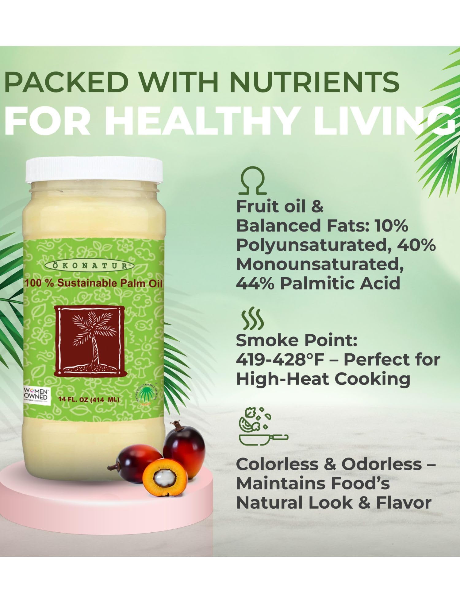 100% Sustainable Palm Oil | RSPO Certified |Food Grade | Not Hydrogenated | For cooking, baking and soap making -14 Fl Oz