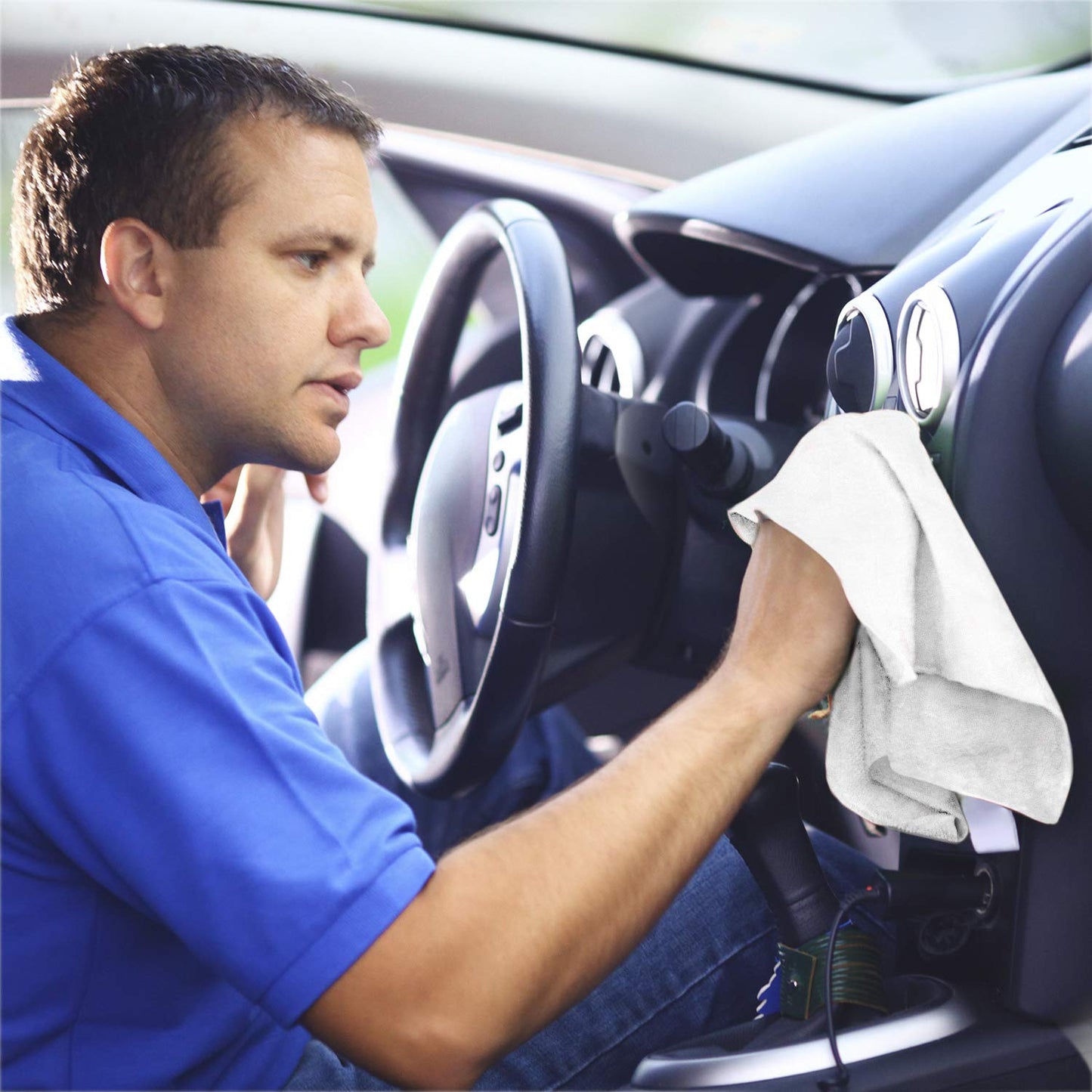 TALVANIA Shop Towels - Pack of 50 Reusable Cleaning Rags - Durable Quality Cotton - 13" x 13"- Machine Washable - Suitable for All Purposes (White)