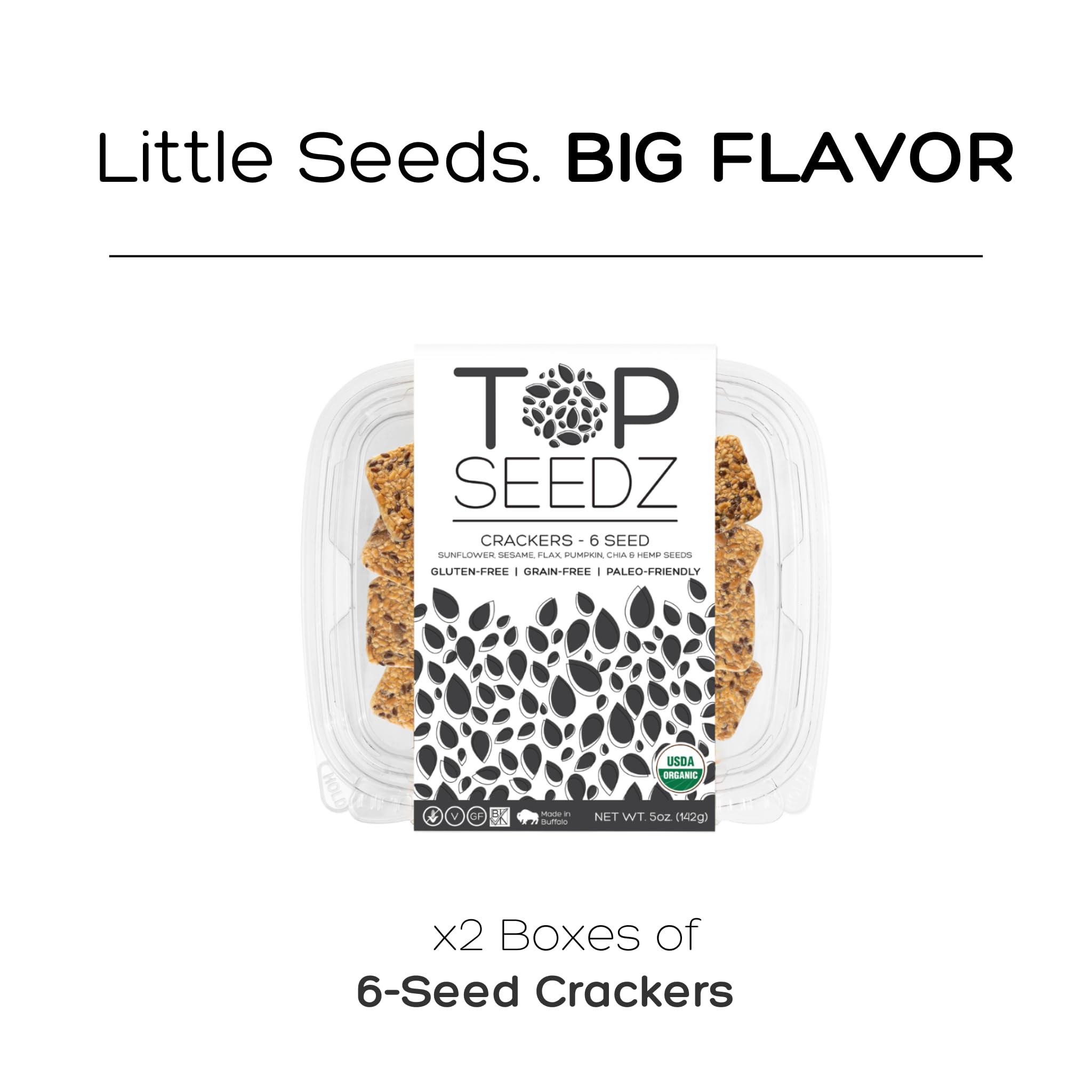 Top Seedz Certified Organic Gluten Free 6 Seed Crackers | 2-Pack | 5 Ounces | Healthy Vegan Crackers with Plant Based Protein | Made of Sunflower