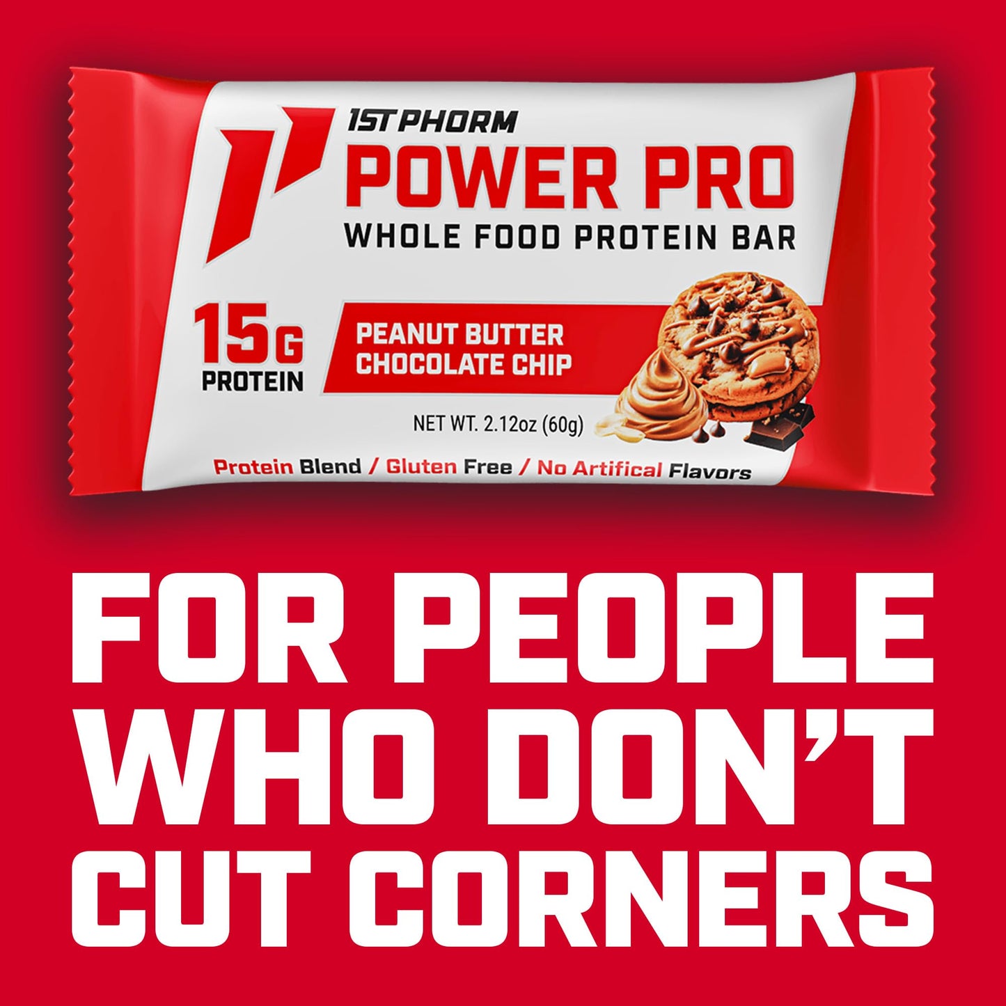 1st Phorm Power Pro Protein Bars, Peanut Butter Chocolate Chip Flavor, 15G Whole Food Protein, Gluten Free, Snack Bars for on the Go or Pantry Snacks