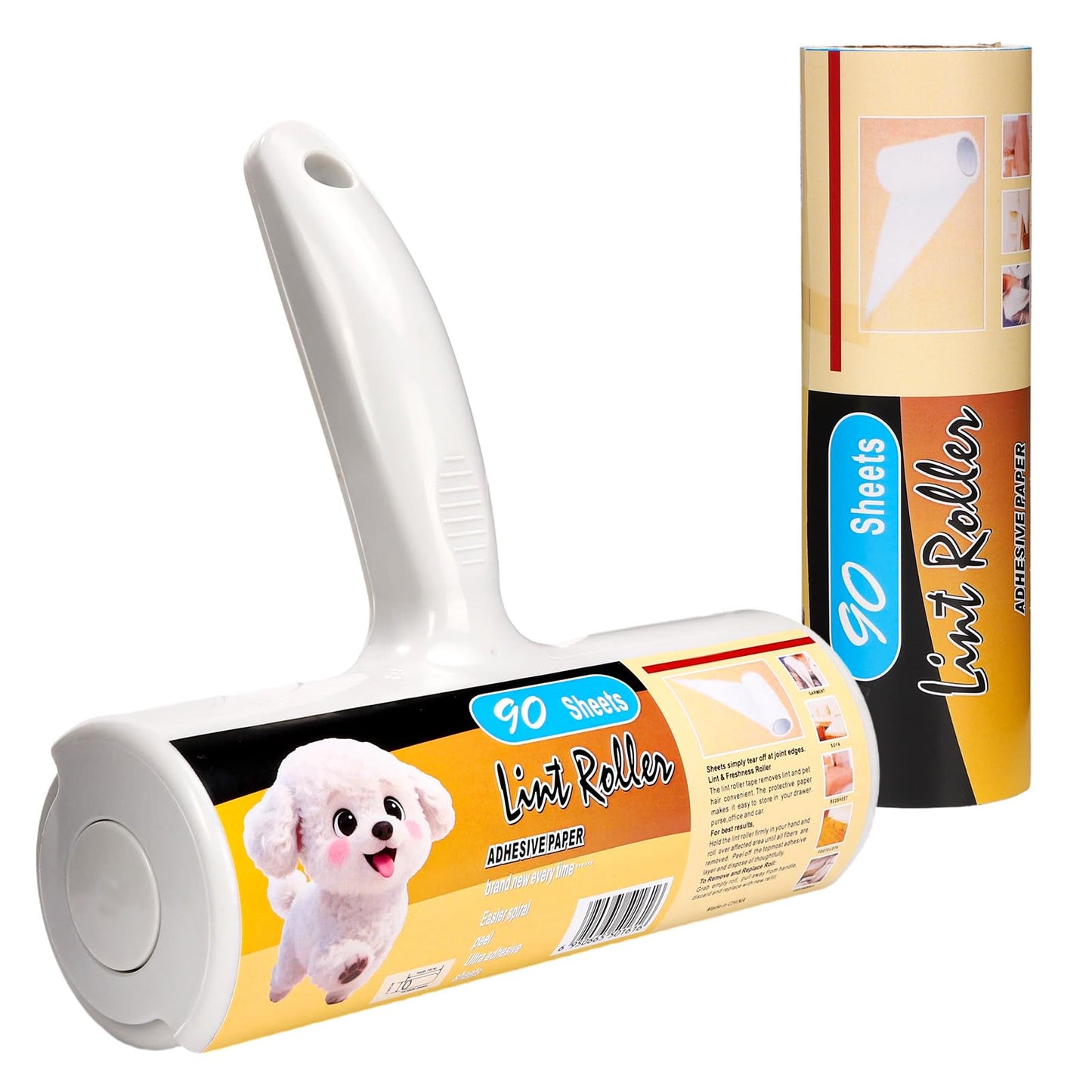 YMPLKMTR Extra Sticky Lint Roller with 1 Upgraded Handles, 90 Sheets (1 Roll), Effectively Removes Pet Hair, Lint & Fur from Clothes, Couches