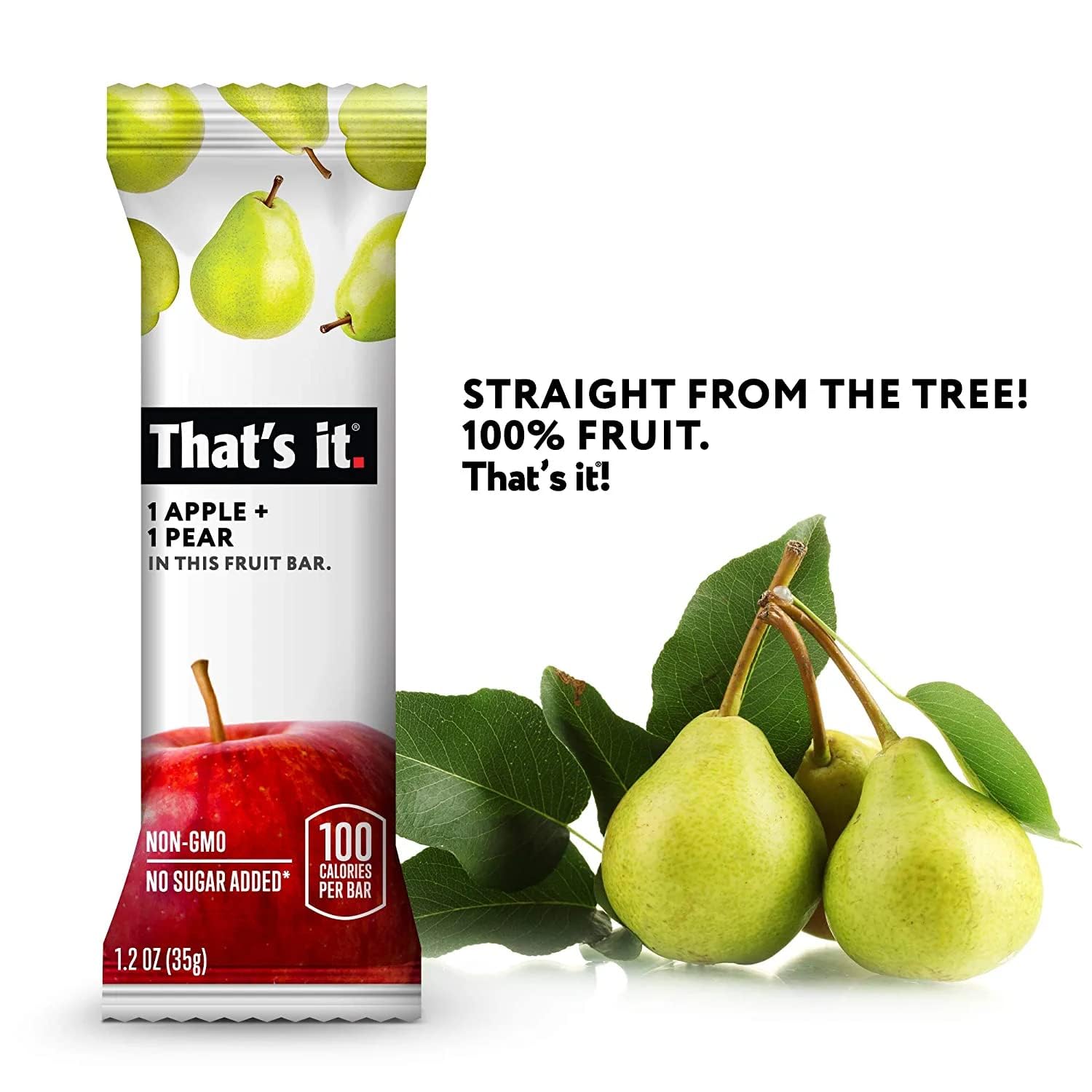 THATS IT FRUIT BAR APPLE PEAR, (12 Count of 1.2 oz Bars) 14.4 oz