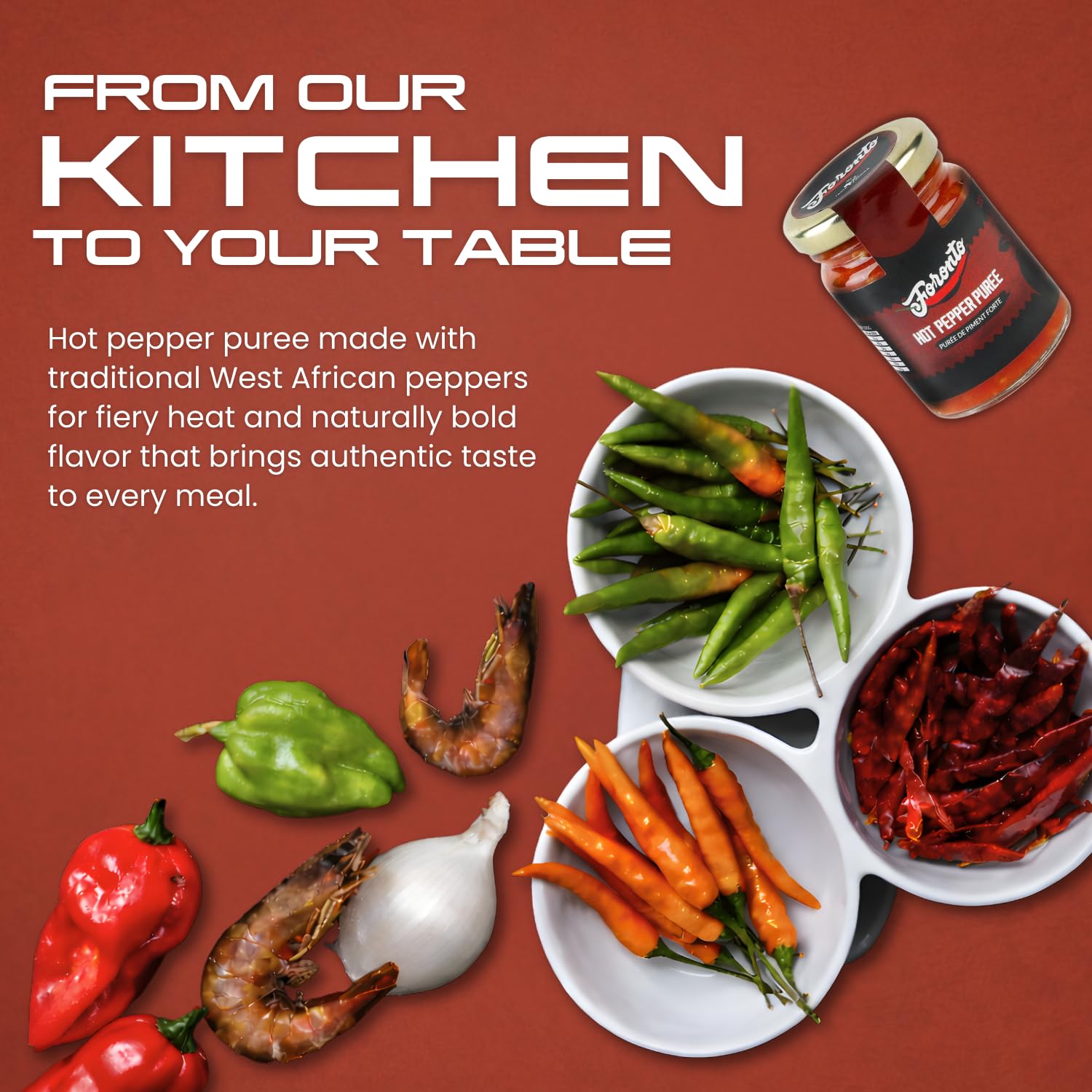 Authentic Taste Africa Pepper Sauces & Purees - Traditional West African Chili Sauce Made with a Variety of Peppers, Ginger & Garlic, Flavor-Packed