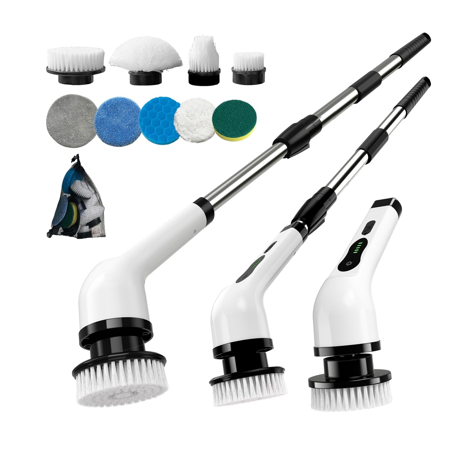 Kingwell Electric Spin Scrubber, Cordless Electric Scrubber for Cleaning with 9 Brush Heads, 2 Speeds,3 Adjustable Handle, 90Mins Work Time, Shower