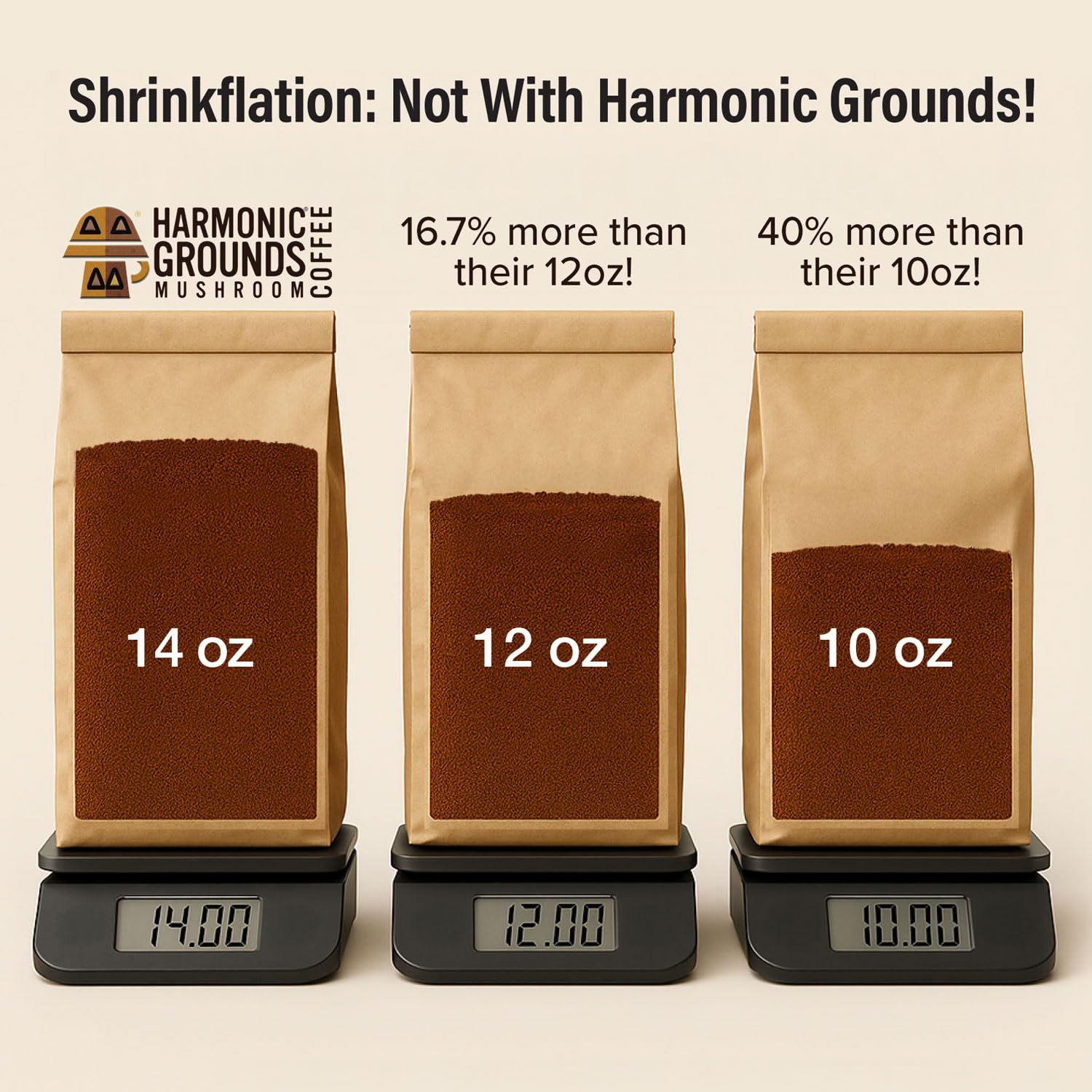 Harmonic Grounds Swiss Water Decaf | Organic Medium Roast Ground Coffee with Functional Mushrooms | Lion’s Mane, Reishi, Chaga, Cordyceps, Turkey Tail