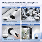 Premium Electric Bathroom Cleaning Brush, Waterproof Cordless Bathroom & Kitchen Cleaning Brush with Adjustable Handle & 9 Replaceable Heads