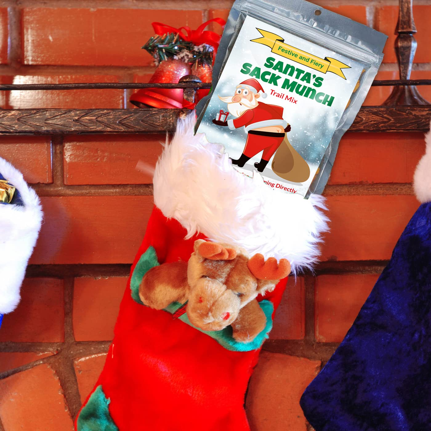 Santa's Sack Munch Spicy Trail Mix - Funny mooning Santa Claus design - Edible gifts for Men - Spicy mix, Made in the USA