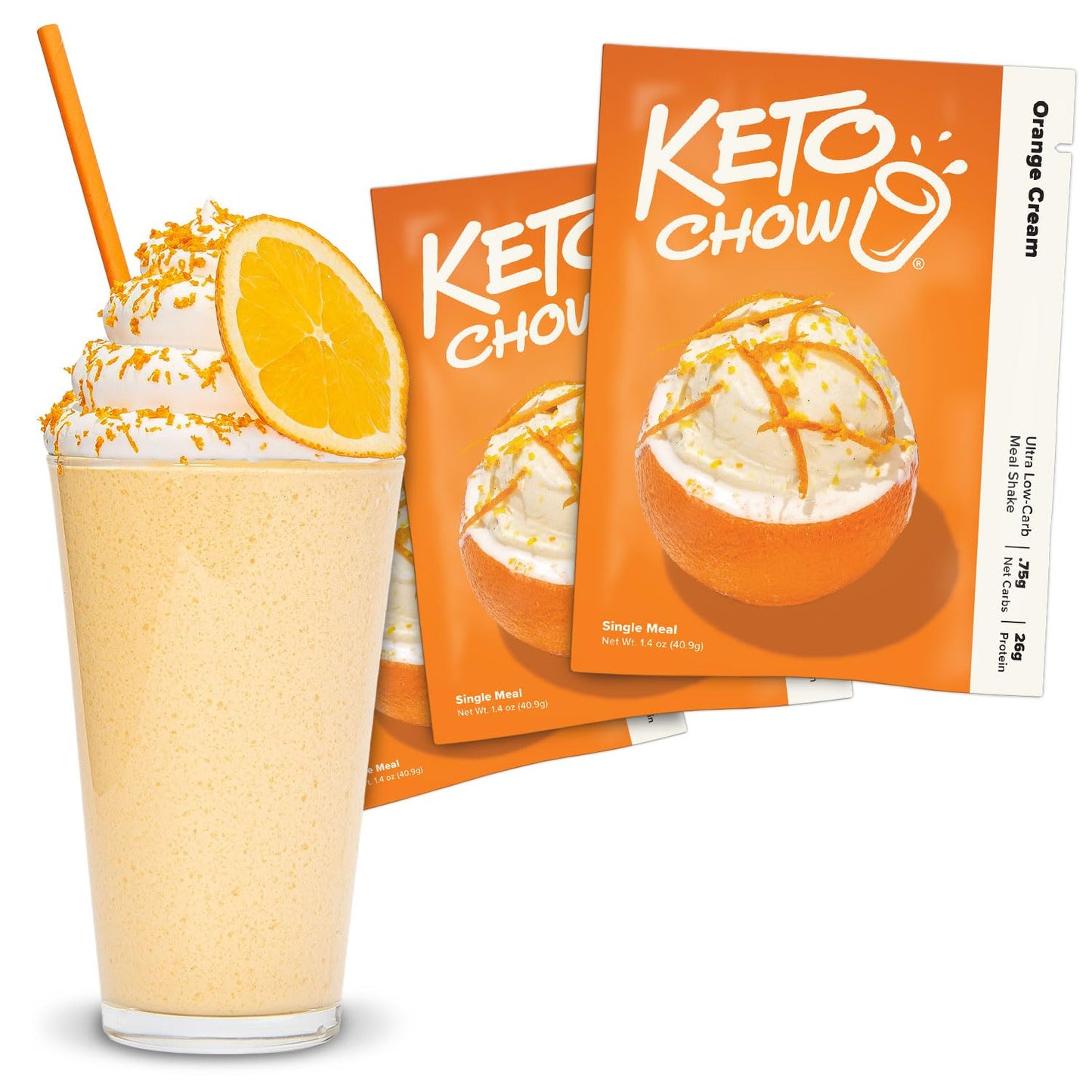 Keto Chow Orange Cream Meal Replacement Shake Powder, Nutritionally Complete Low Carb Meal, High Protein Breakfast or Lunch Replacement, Gluten Free