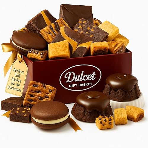 Dulcet Bakery Gift Baskets For Fathers Day - Gourmet Freshly Baked Treats - Premium Chocolate Brownies, Whoopie Pies, Cookies - Great Gift for Mom