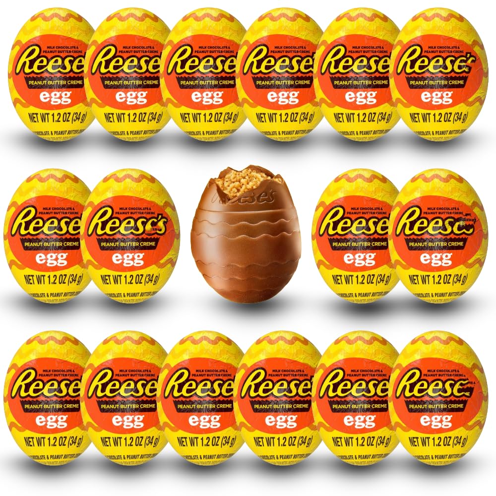 Resse's Milk Chocolate Peanut Butter Eggs - 24 pc. Bulk Gift Bag - Individually Wrapped Seasonal Easter Candy - Fresh & Delicious Party Favors 24