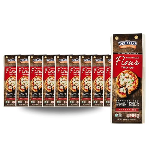 DeLallo Italian 00 Flour, 17.6 Ounce Bag, 10 Pack, Certified Organic, For Pizza Crust Dough, Non-GMO, Made in Italy