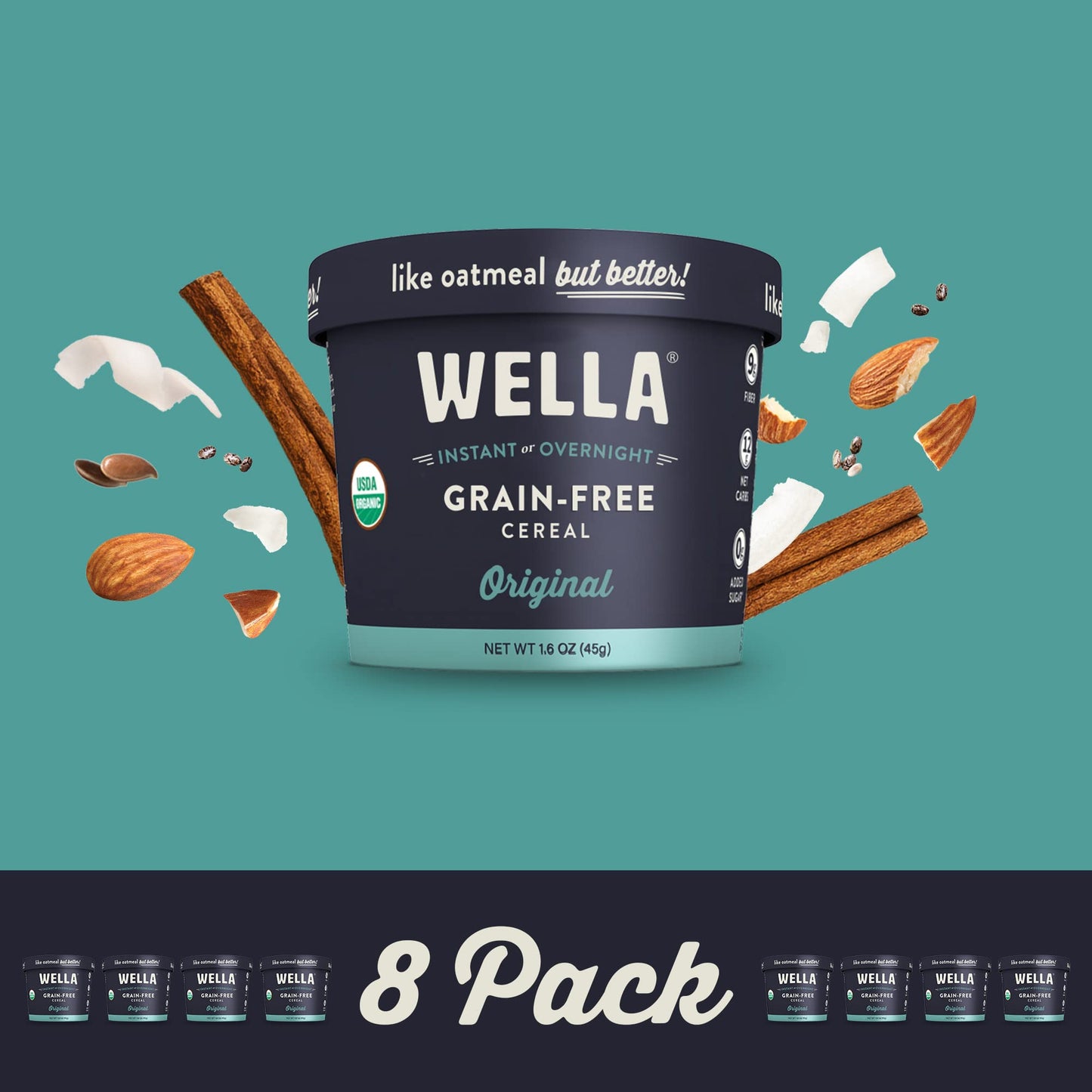 Wella Cereal Oatmeal Alternative, Gluten-Free Breakfast Hot Cereal, Grain-Free Paleo Organic Vegan High Protein Superfood, Plant-Based Non-GMO, Low in