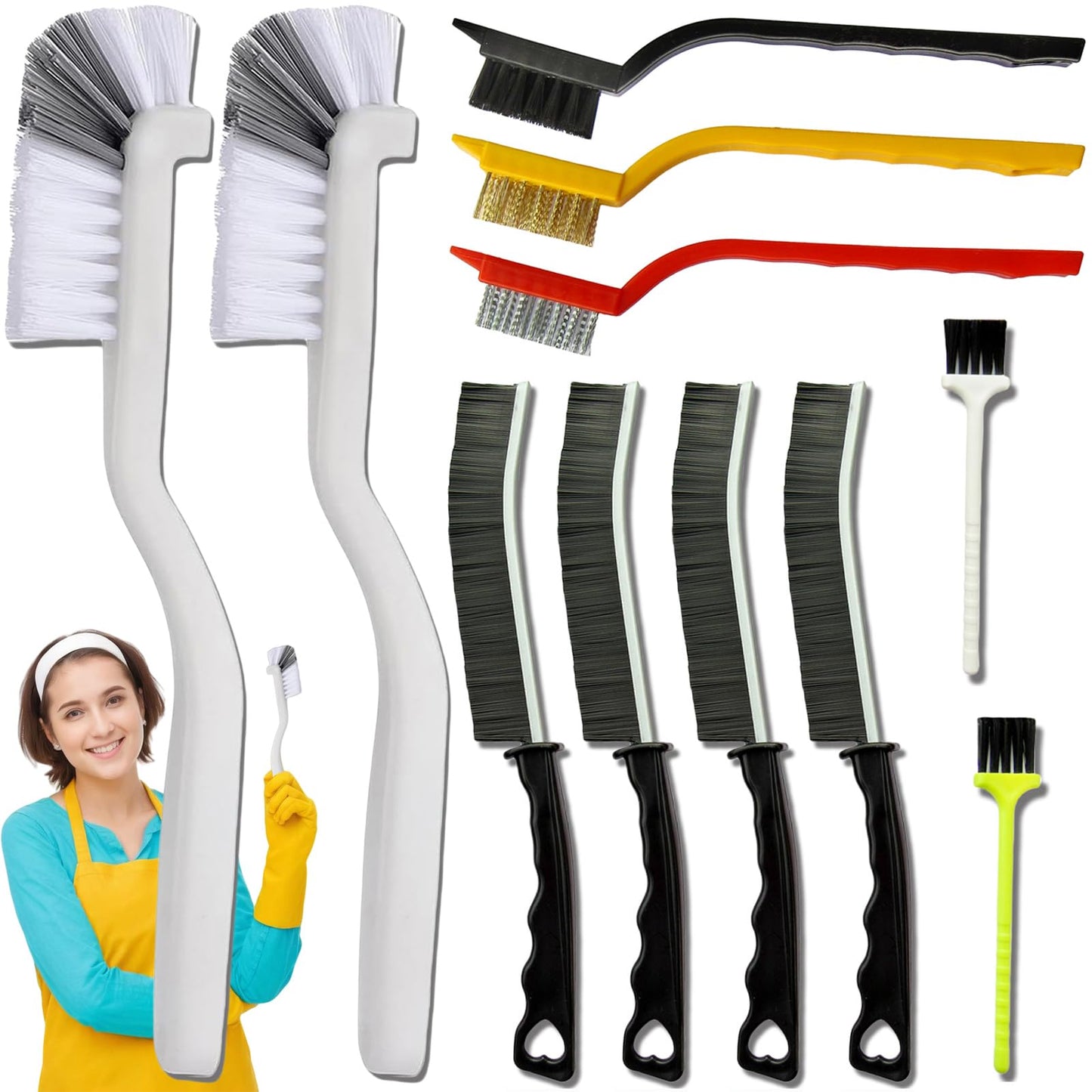 11Pcs Crevice Cleaning Brush,Gap Cleaning Brush with Long Handle,Small Gap Cleaning Brush for Bathroom Kitchen Toilet Water Cup Bottle and Window