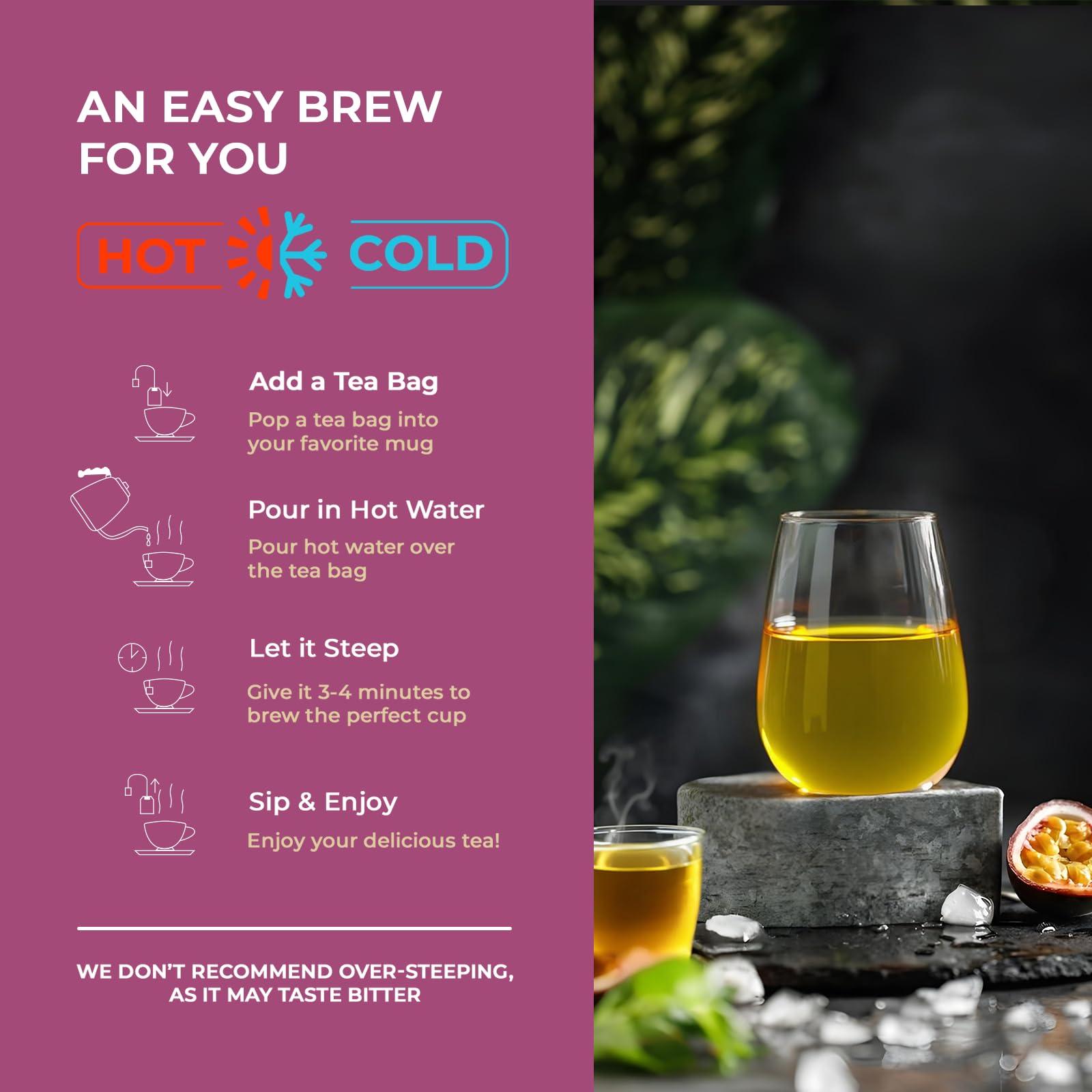 Life Plus Style Gourmet TEA TIME Passion Fruit Green Tea Natural Fruit Caffeinated Ceylon Teas Passion Green Tea Sweet Refreshing Hot or Cold 50 Tea
