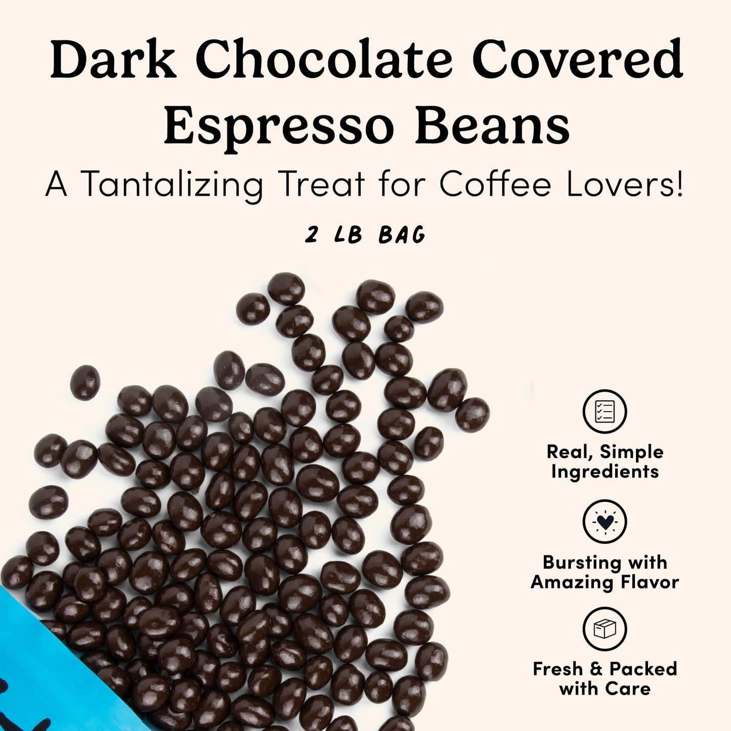 Nuts com - Dark Chocolate Covered Espresso Bean - 2 Pound Bag, Great Snack for Adults, Good Source of Antioxidants & Caffeine - For Office, Holiday